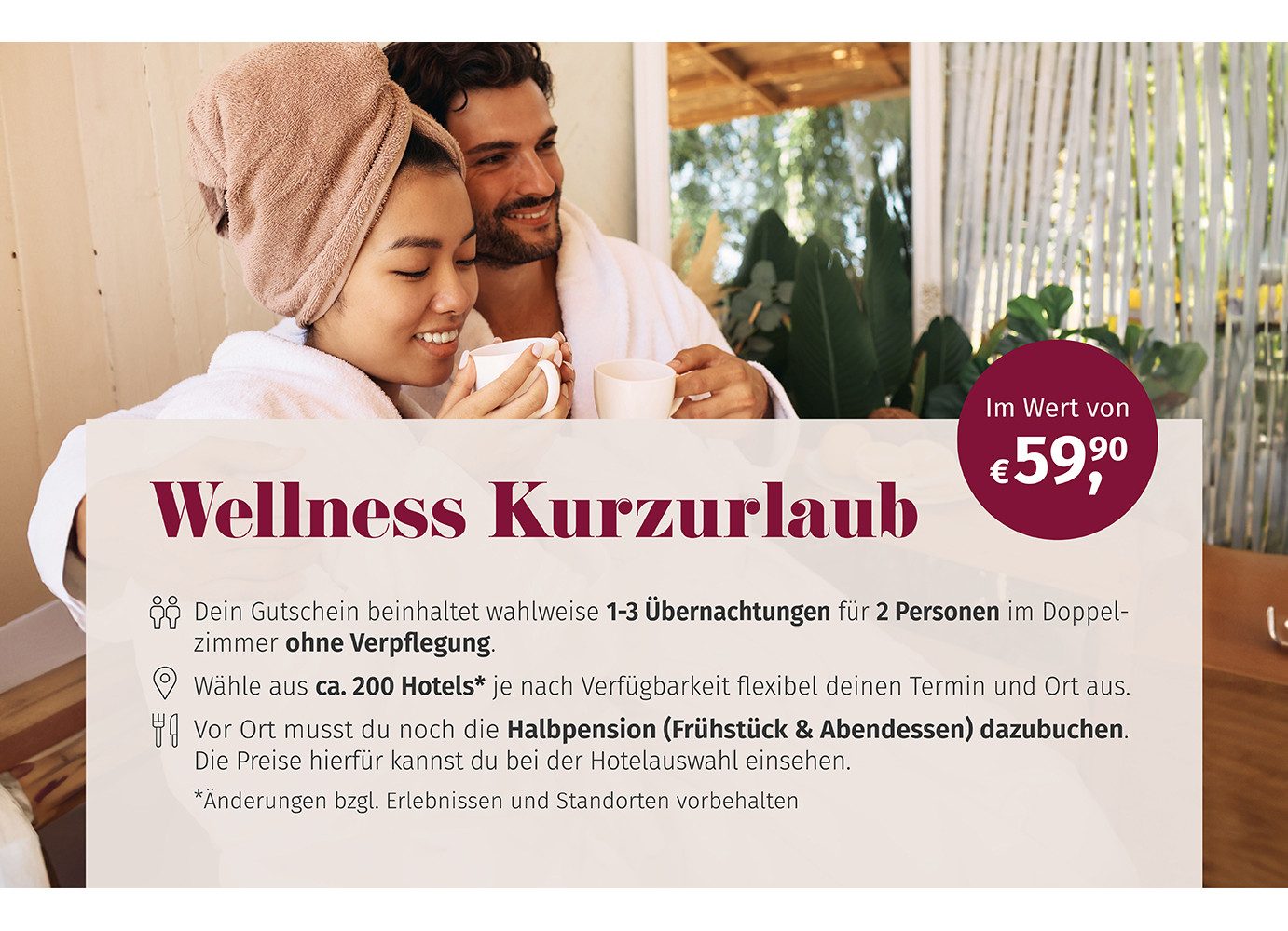 mydays Erlebnisgutschein Wellness Kurzurlaub für 2 (3 Nächte)