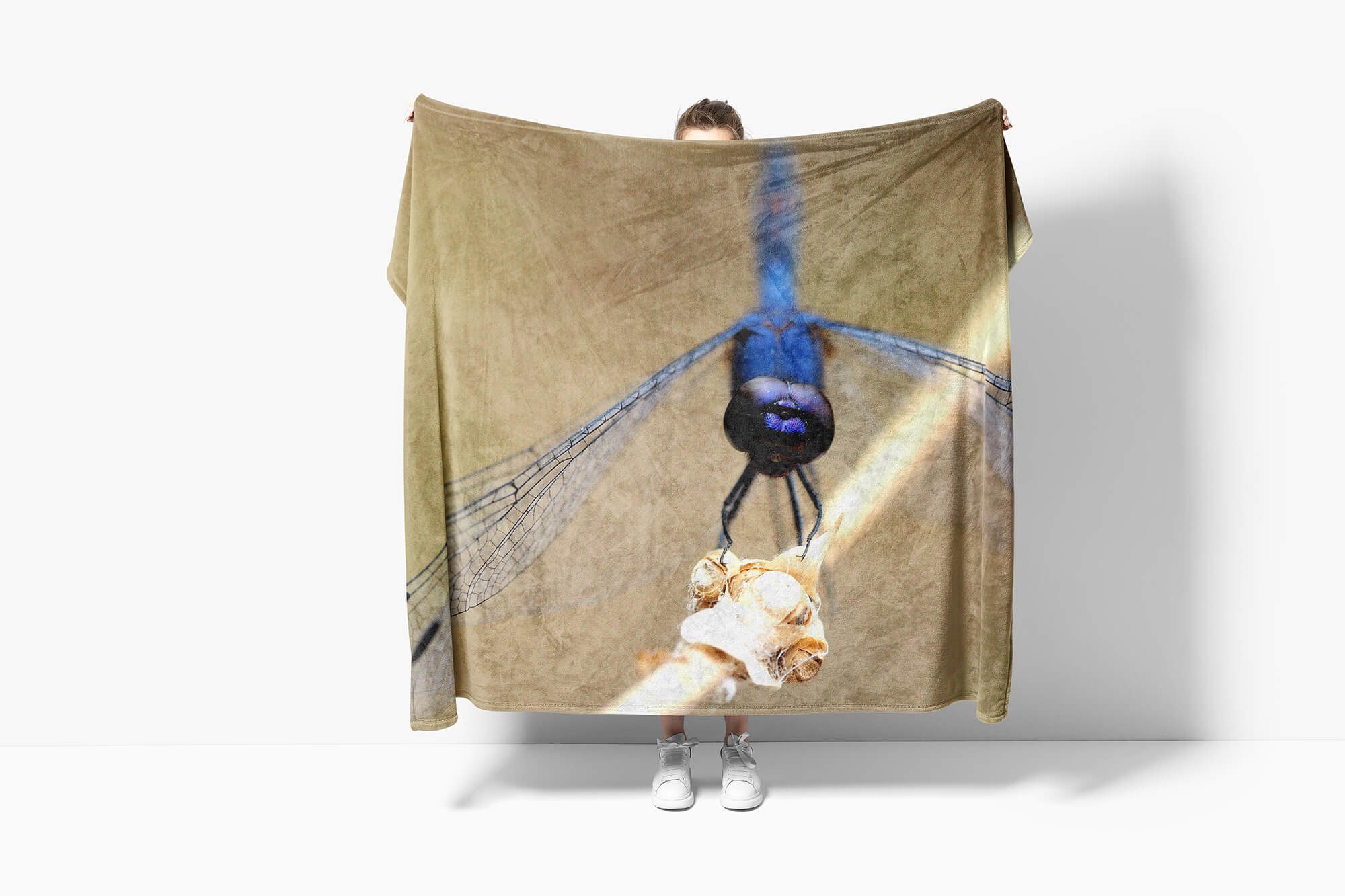 Handtücher (1-St), Tiermotiv Kuscheldecke blaue Art Baumwolle-Polyester-Mix Libelle mit Handtuch Handtuch Sinus Saunatuch Strandhandtuch Naha,