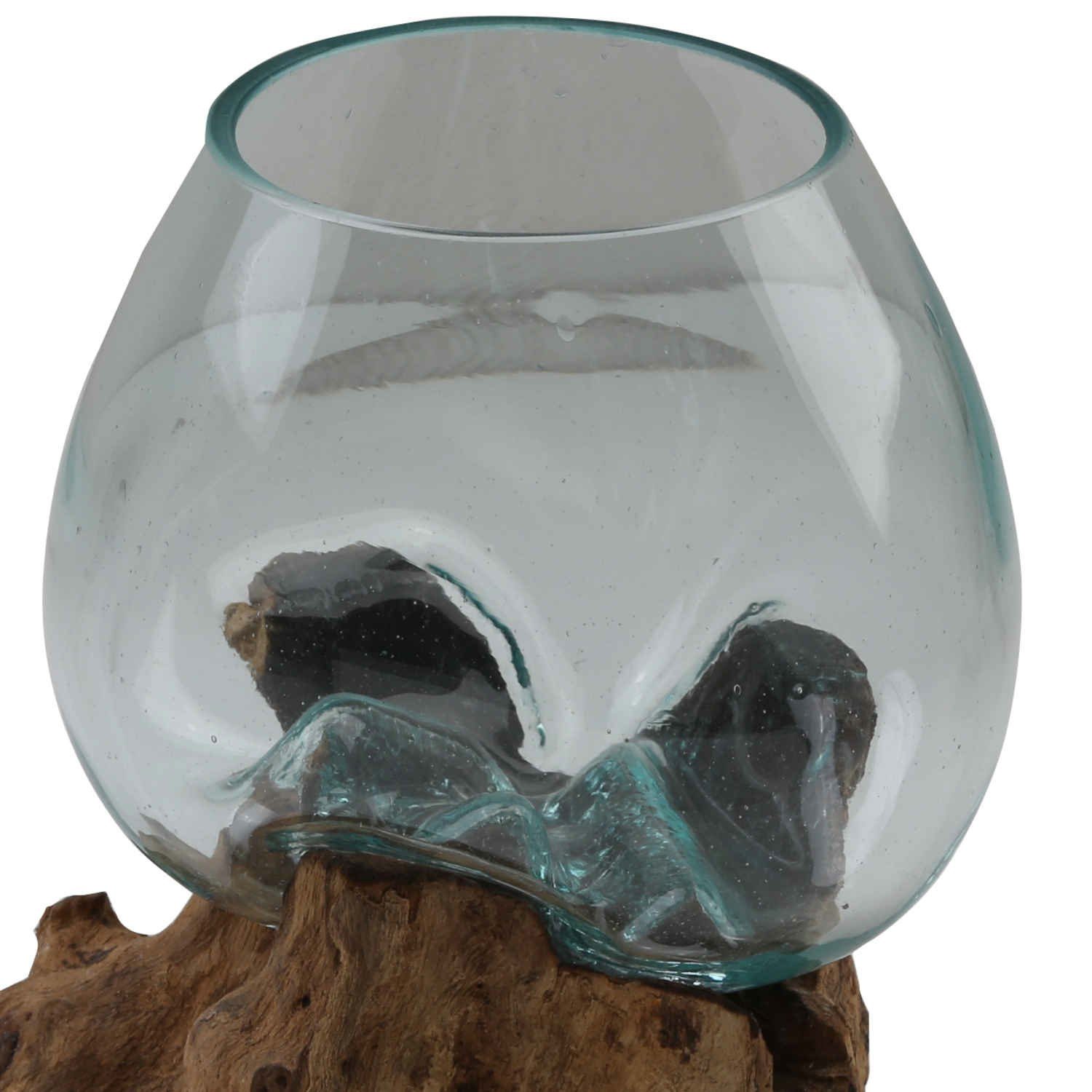 Casa Moro Stück Glas auf Pur auf Tischdeko), Couchtisch Glas & Dekovase (einzigartige Holz garantiert ein 18cm Deko, Wurzel Glasvase Ø Wohn - Kunsthandwerk aus Vase Esszimmer Teak Jedes Wurzelholz Unikat Wurzel Recycling