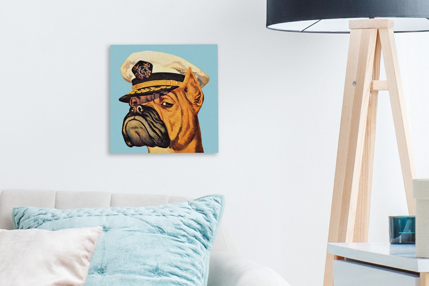 OneMillionCanvasses® Leinwandbild Eine Illustration eines in für Leinwand Pop-Art, Hundes Schlafzimmer St), der Wohnzimmer als Bilder Kapitän (1