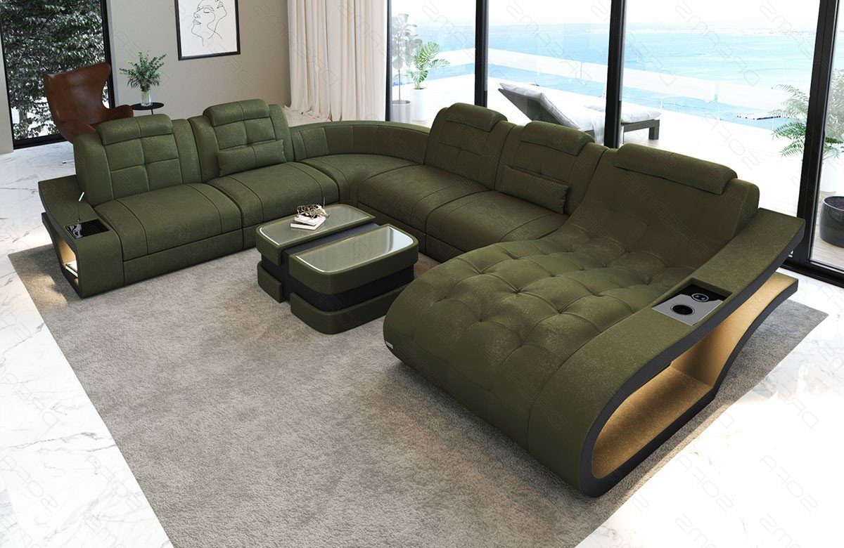 Sofa Dreams Wohnlandschaft Polster XXL Stoff Bettfunktion Stoffsofa, olive-schwarz Form Elegante A wahlweise Couch Sofa mit