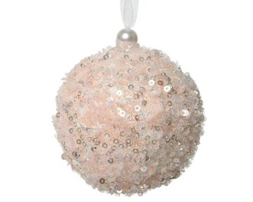 Decoris season decorations Weihnachtsbaumkugel, Weihnachtskugeln Kunststoff mit Pailletten 8cm rosa 12er Set