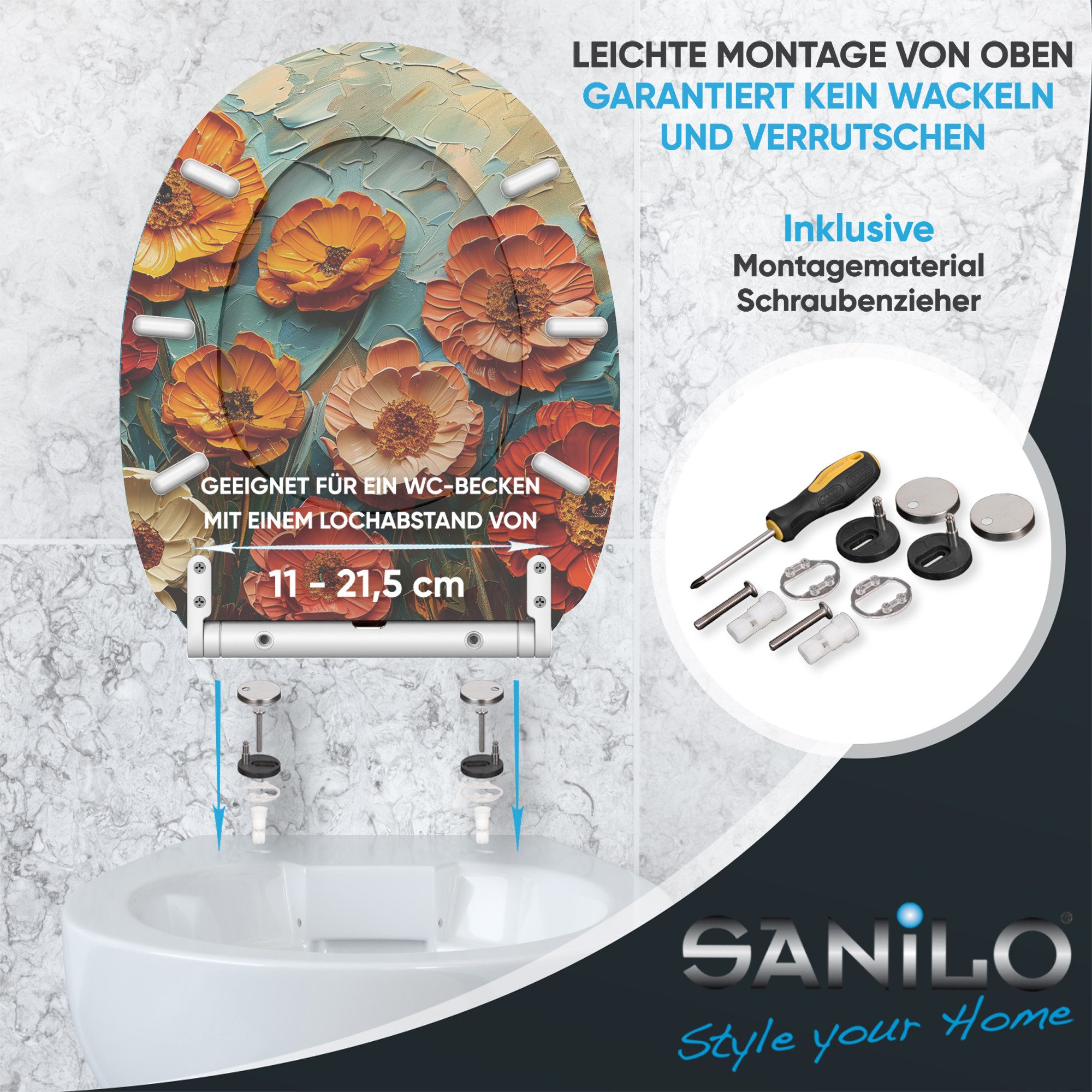 Sanilo WC-Sitz mit Absenkautomatik & Top Fix in vielen Designs, hochwertig, abnehmbar, leichte Montage von oben, mit Schraubenzieher – Bild 5 von 5