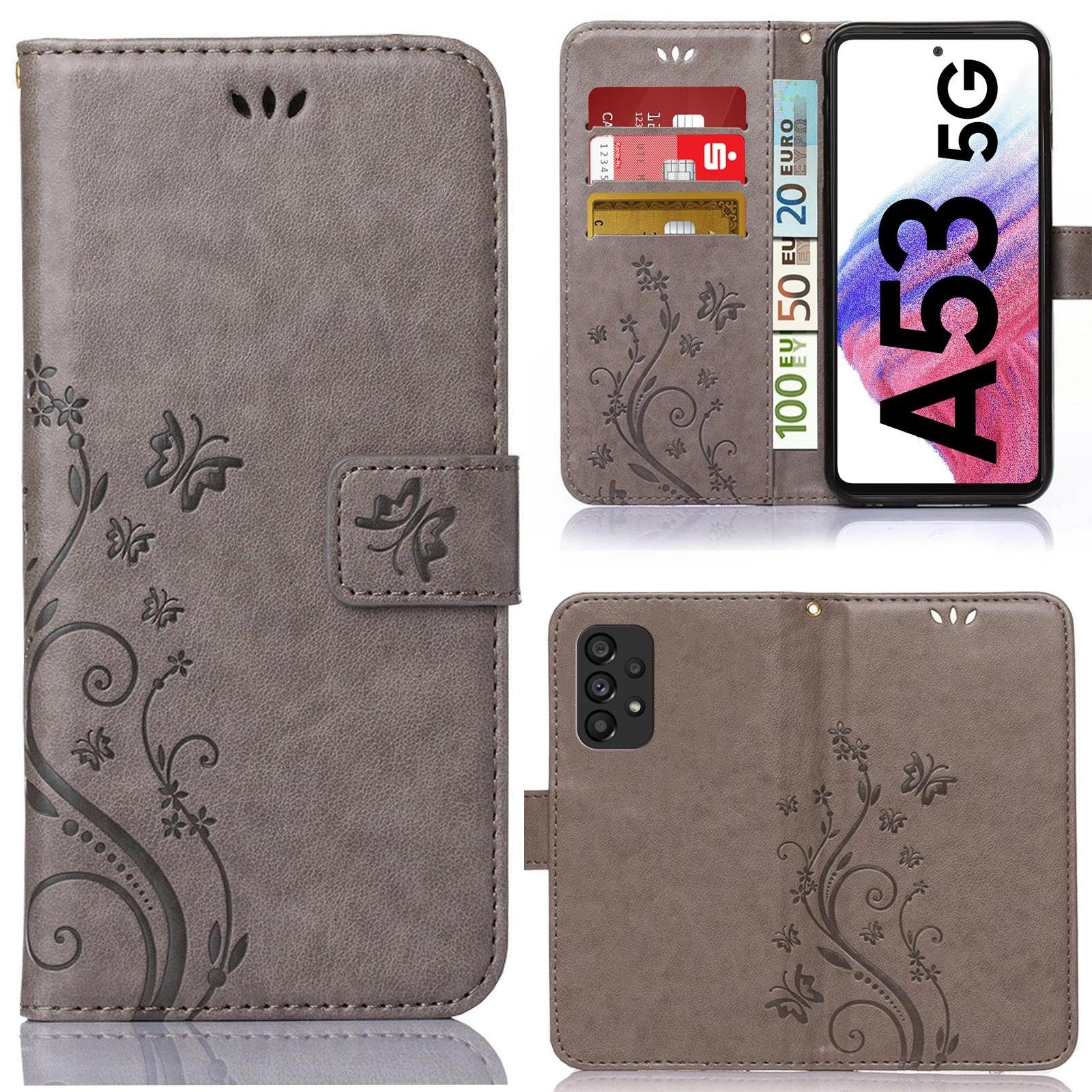 Numerva Handyhülle Bookstyle Flower Handytasche Schutzhülle für Samsung Galaxy A53 5G, Klapphülle Flip Cover Case