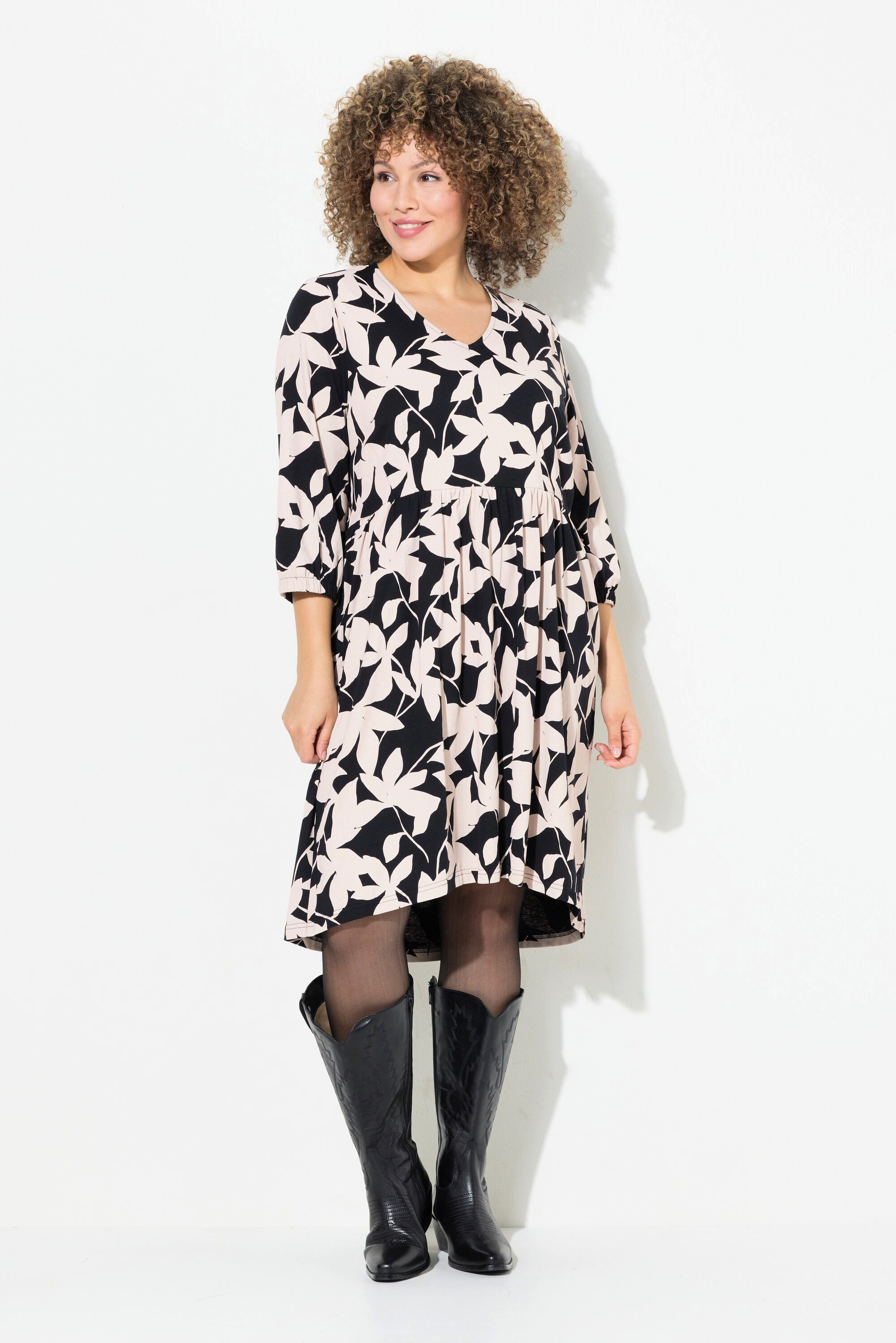 Ulla Popken Jerseykleid Jerseykleid Blätter A-Linie günstig online kaufen
