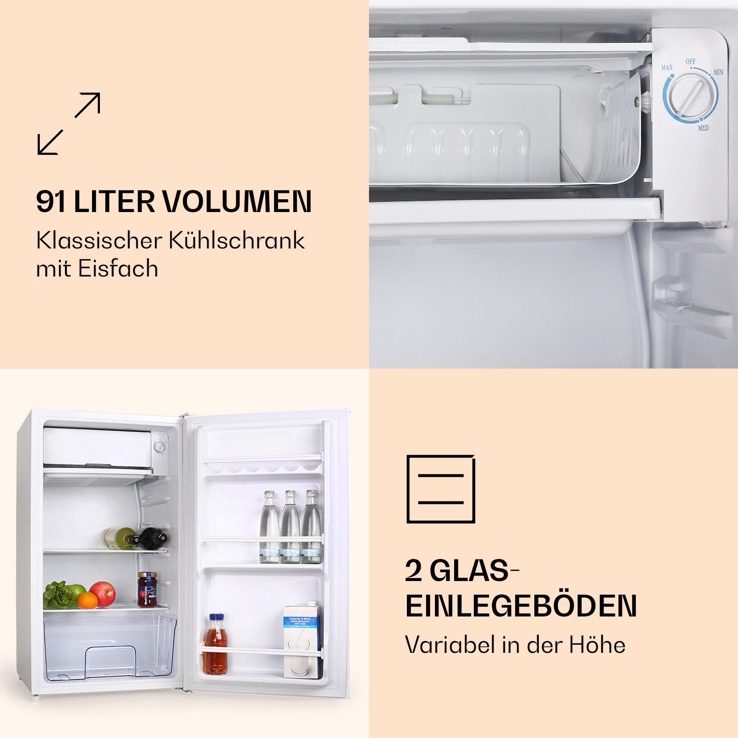 Klarstein Getränkekühlschrank 10045914, 86 cm hoch, 47.2 cm breit, Kühl-Gefrierschrank Mini Fridge Haus Getränkekühlschrank