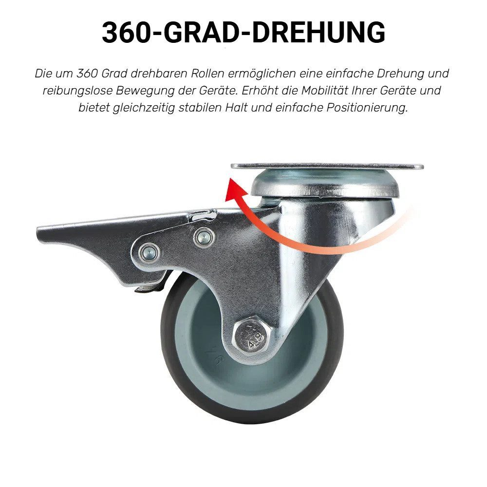 BlingBin Schwerlastrolle 4/8 Stücke 50mm Lenkrollen Doppelrollen Möbelrollen mit Bremse, (4er Set, 4-St., 4 Stück), Transportrollen 360° Drehbar Kein Geräusch für Wohn- und Büro