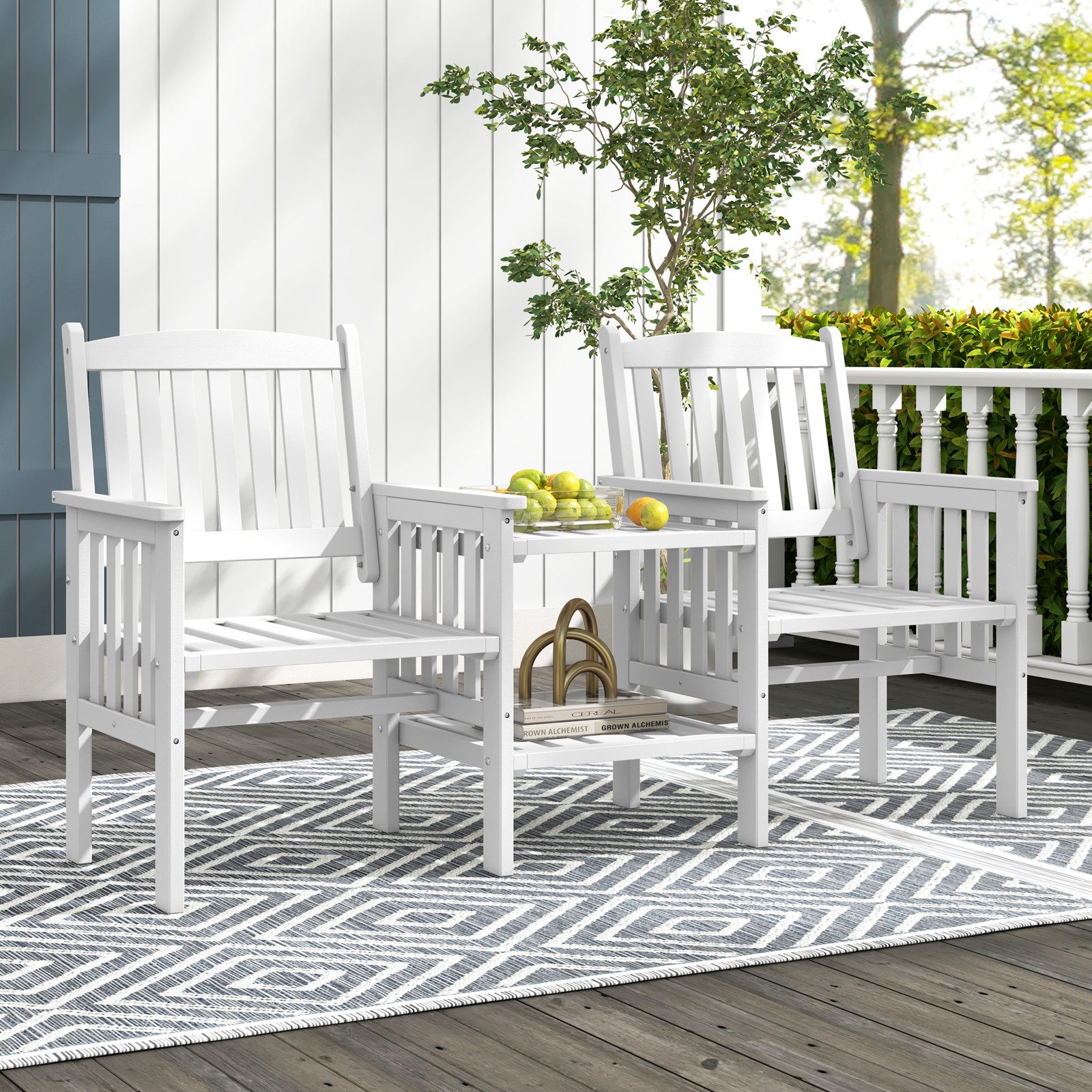 COSTWAY Gartenbank, mit Tisch, 2-Sitzer Bank günstig online kaufen