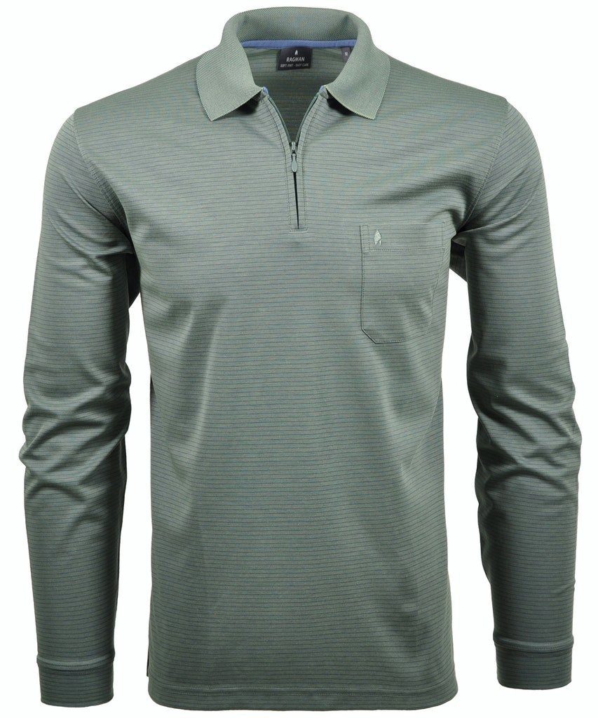 RAGMAN / / He.Polo fineliner SCHILF T-Shirt zip, 341 Ragman Polo LS