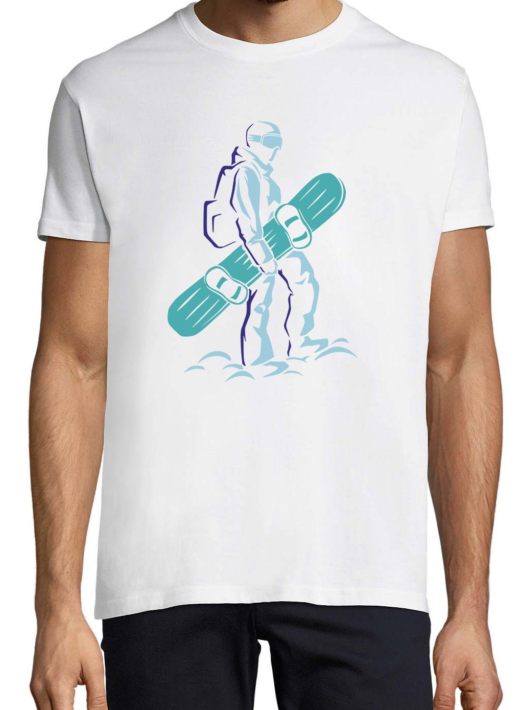 Designz trendigem Shirt Herren Youth T-Shirt Snowboarding Frontprint Weiß mit