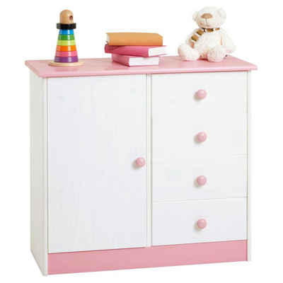 IDIMEX Kommode RONDO, Kommode in weiß/rosa mit 1 Tür und 4 Schubladen Schubladenschrank Land