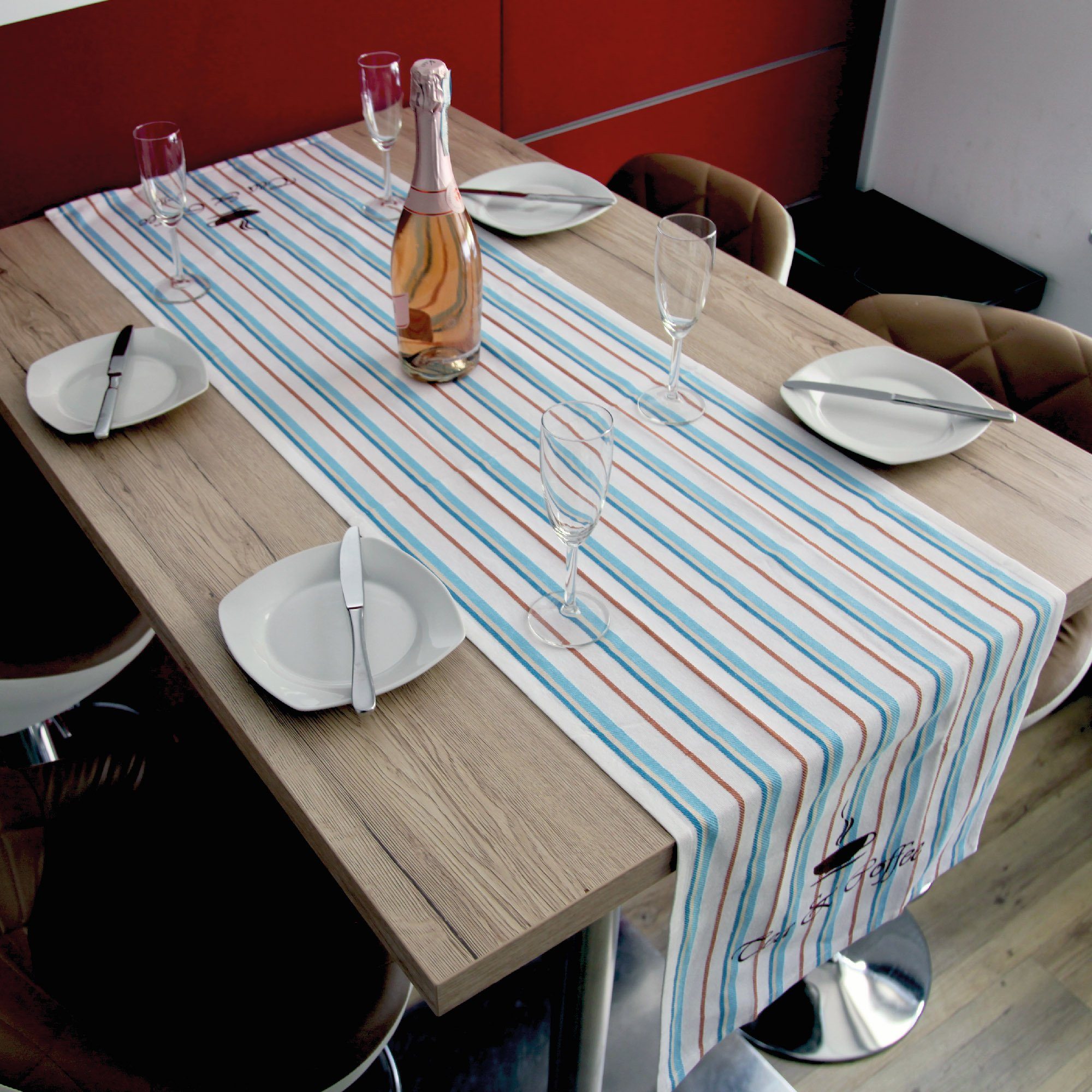 Tischdeko Tischläufer Baumwolldecken Blau Tischdecken tlg), Tischbänder 1-tlg, + Braun Bestlivings -2 06579 - Mitteldecken (Set