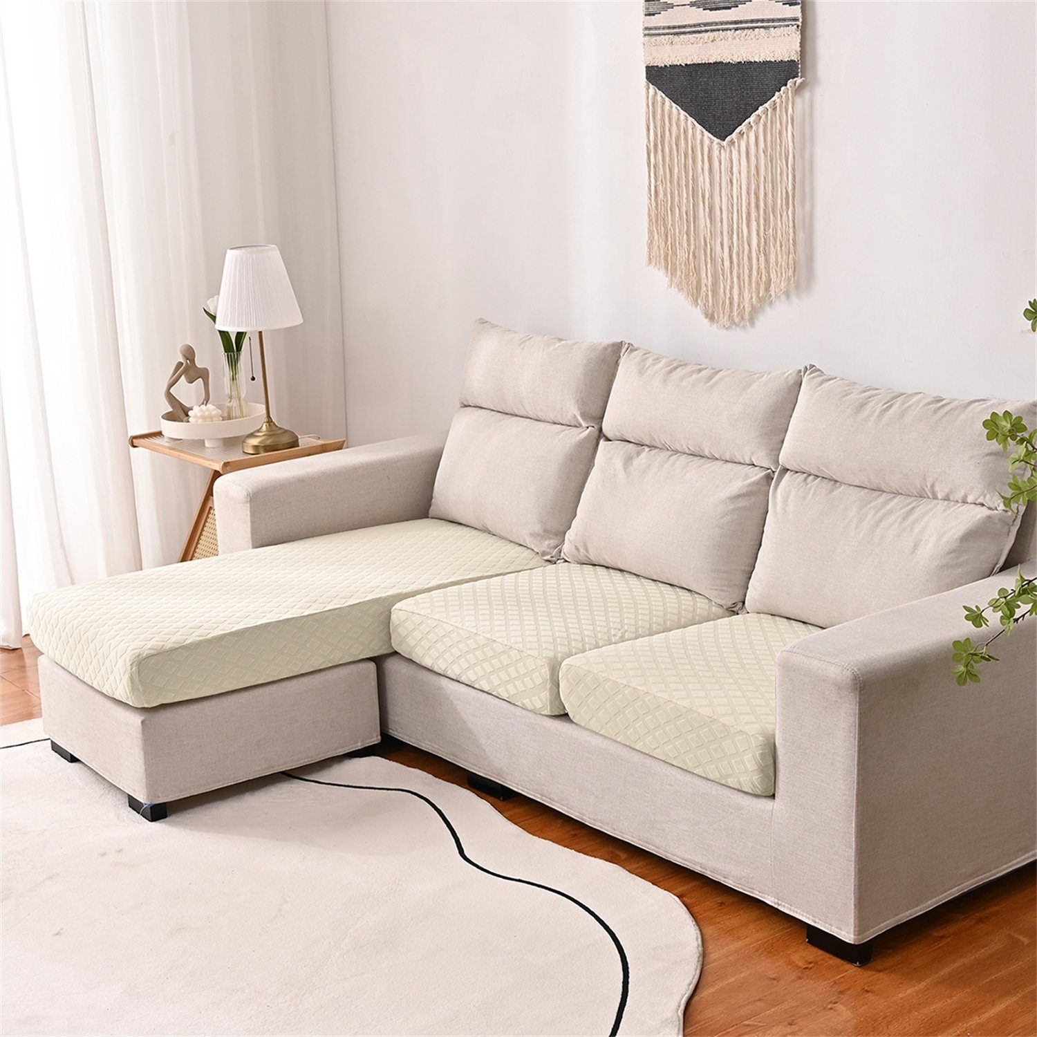 HOMEIDEAS, 3DMuster Sofa-Sitzbezug wasserfest elastischer Beige Sofahusse, mit