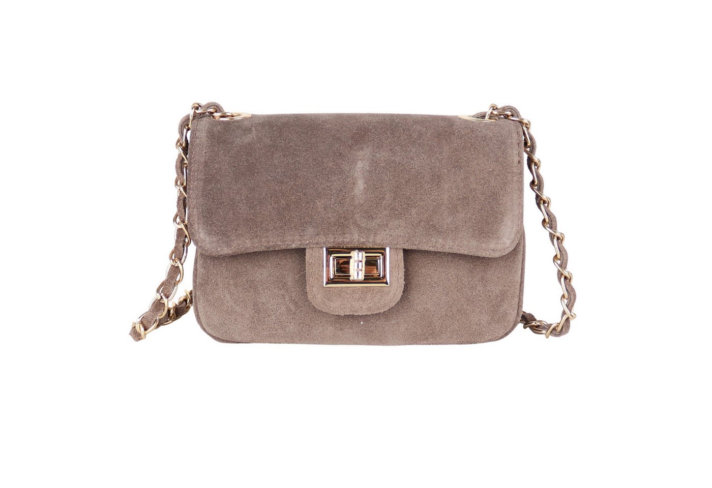 MIRROSI Umhängetasche DamenHandtasche aus Wildleder Made in Italy, mit Kettenriemen, Drehverschluss, ca. 20 x 12 x 8 cm