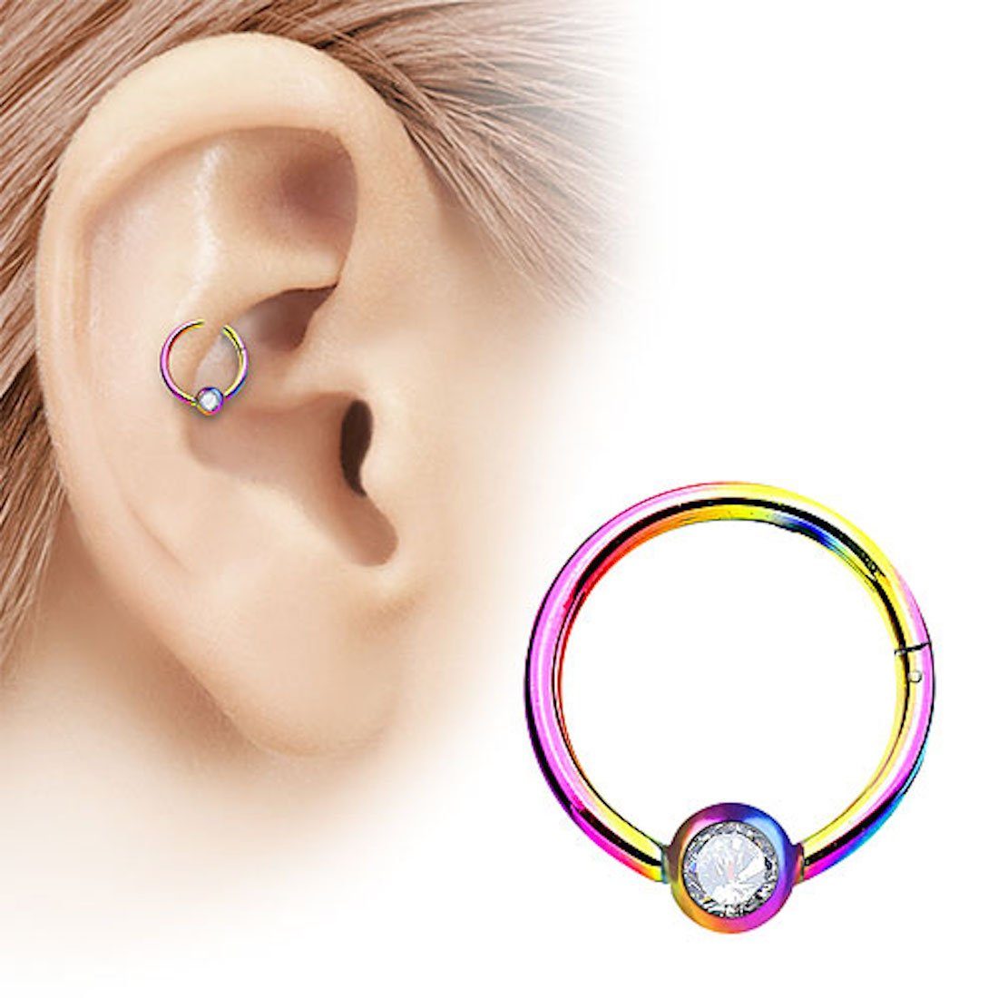 Taffstyle Nasenpiercing Septum Segment Ring Piercing Clicker Scharnier Kristall Kugel Perle, Septum Nasenring Ohrpiercing Ohr Nase Tragus Helix Brust Intim