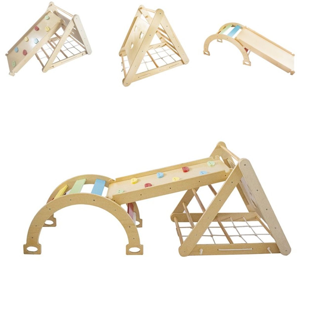 Chipolino Klettergerüst Holz-Kindercenter 6 in 1, Kletterwand, Rutsche, Kletterseil, Kletterrampe, ab 2 Jahren