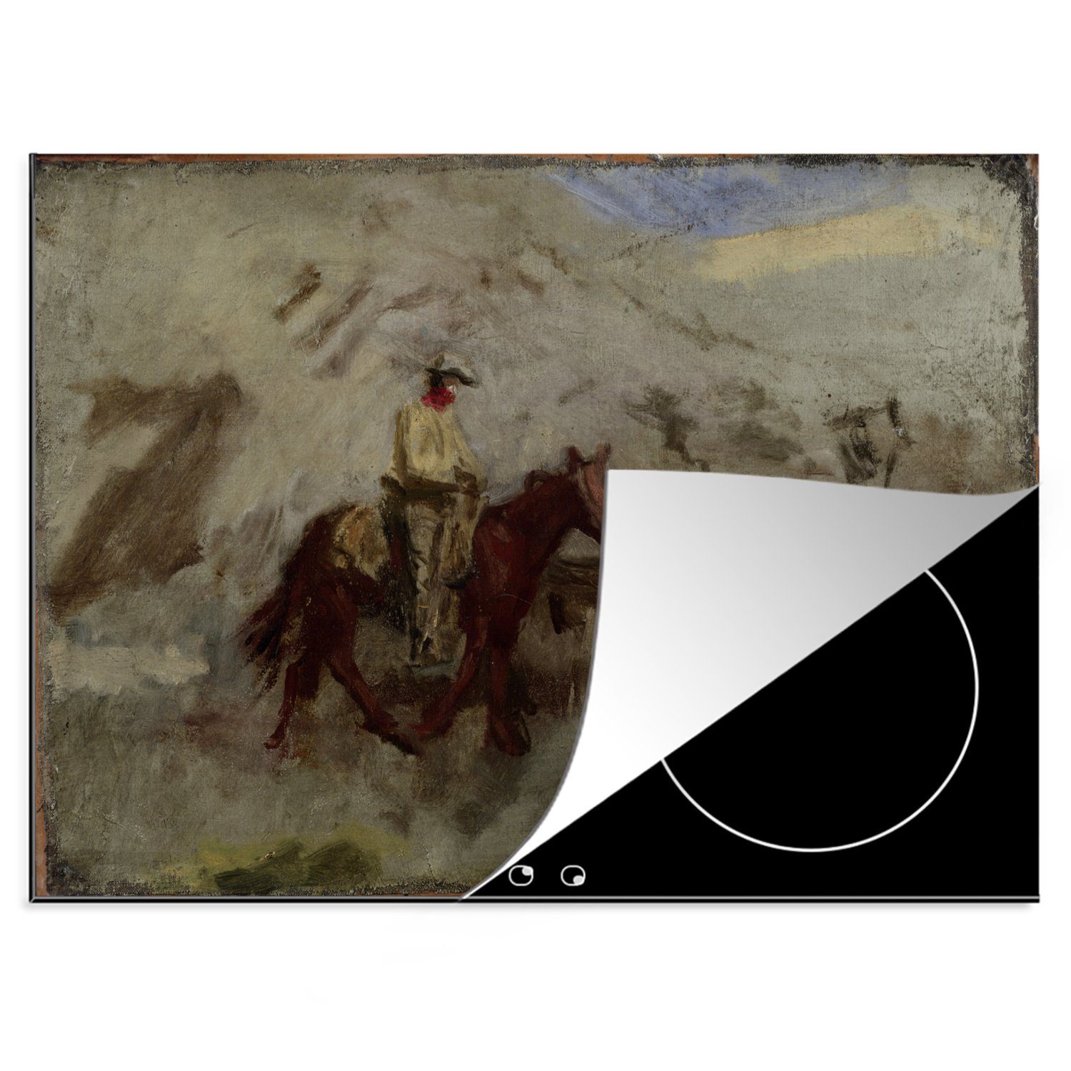 Mobile ein Arbeitsfläche nutzbar, Cowboys tlg), Wildnis von Herdblende-/Abdeckplatte Gemälde Eakins, - (1 Thomas 70x52 Ceranfeldabdeckung cm, in der Vinyl, MuchoWow