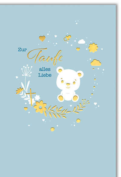Verlag Dominique Grußkarten Taufe - Karte mit Umschlag - weißes Bärchen, Mädchen