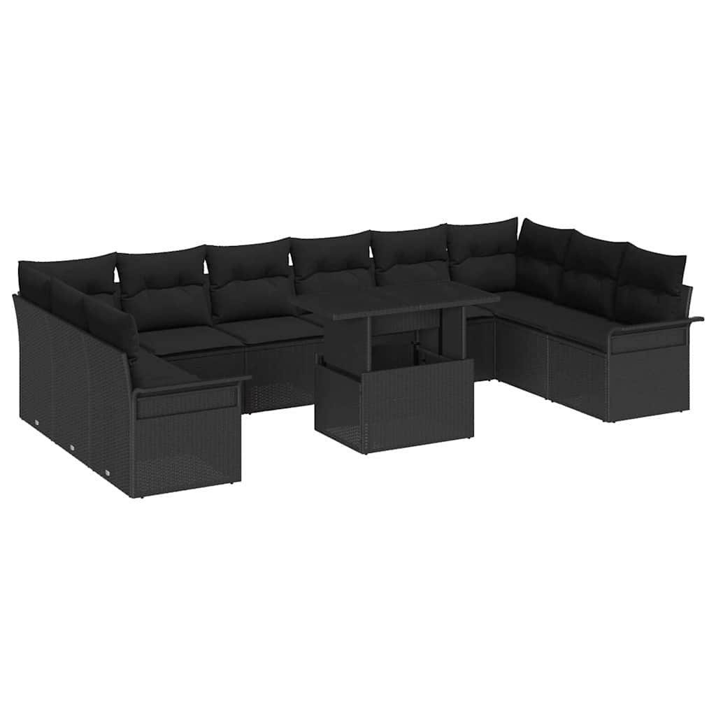 vidaXL Gartenlounge-Set Garten-Sofa-Set mit Kissen 11 pcs Schwarz Poly Rattan, (11-tlg)
