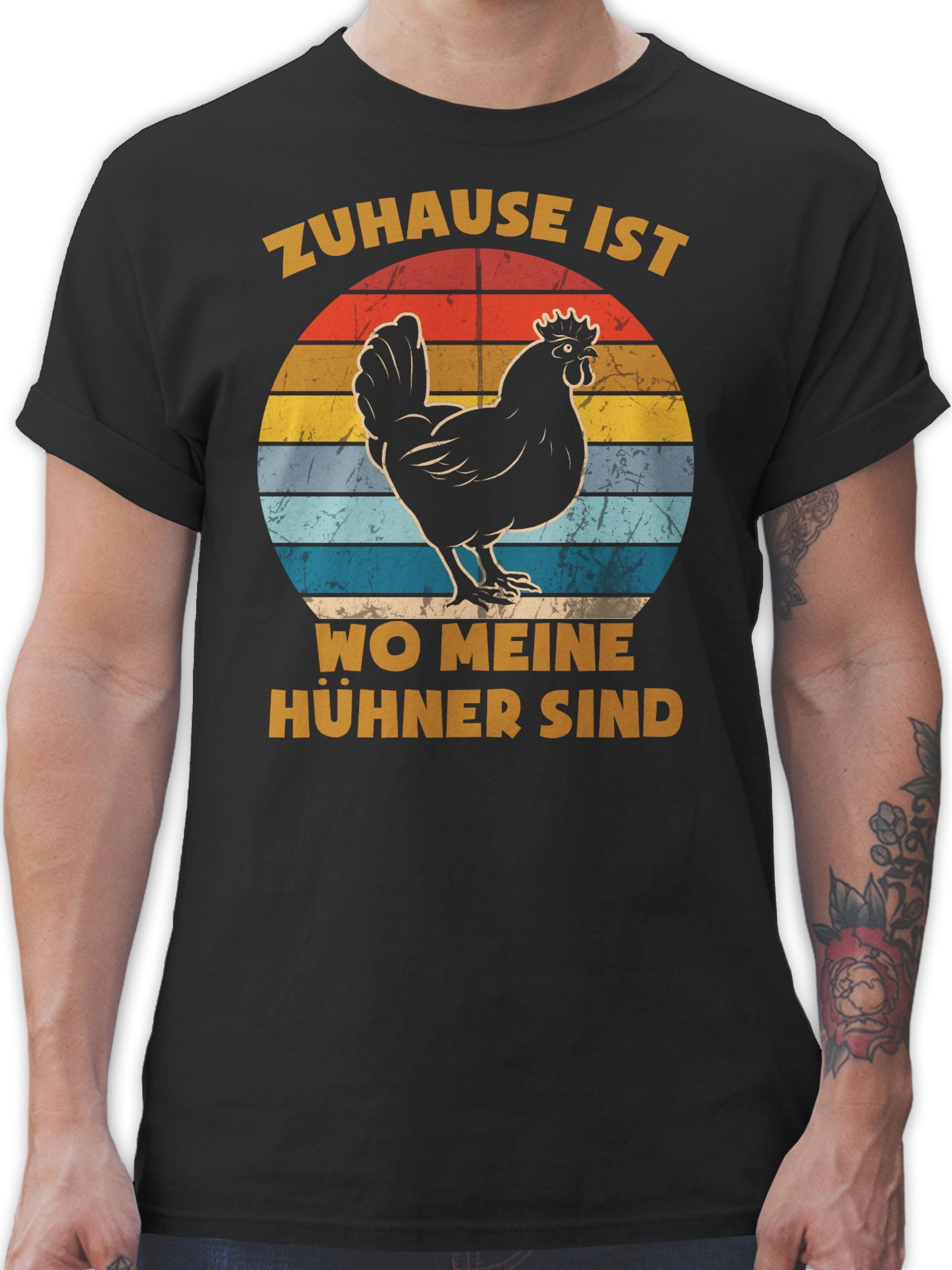 Shirtracer T-Shirt Zuhause ist wo meine Hühner sind - Vintage Sprüche Statement mit Spruch 01 Schwarz