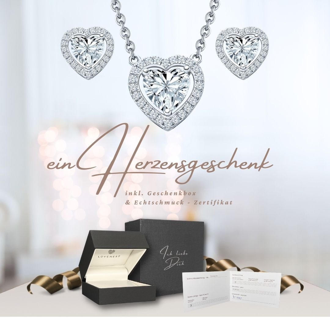 LOVENEST Schmuckset Schmuck Set Damen Silber 925 Herz 3tlg Kette Ohrringe Ich Liebe Dich (Set)