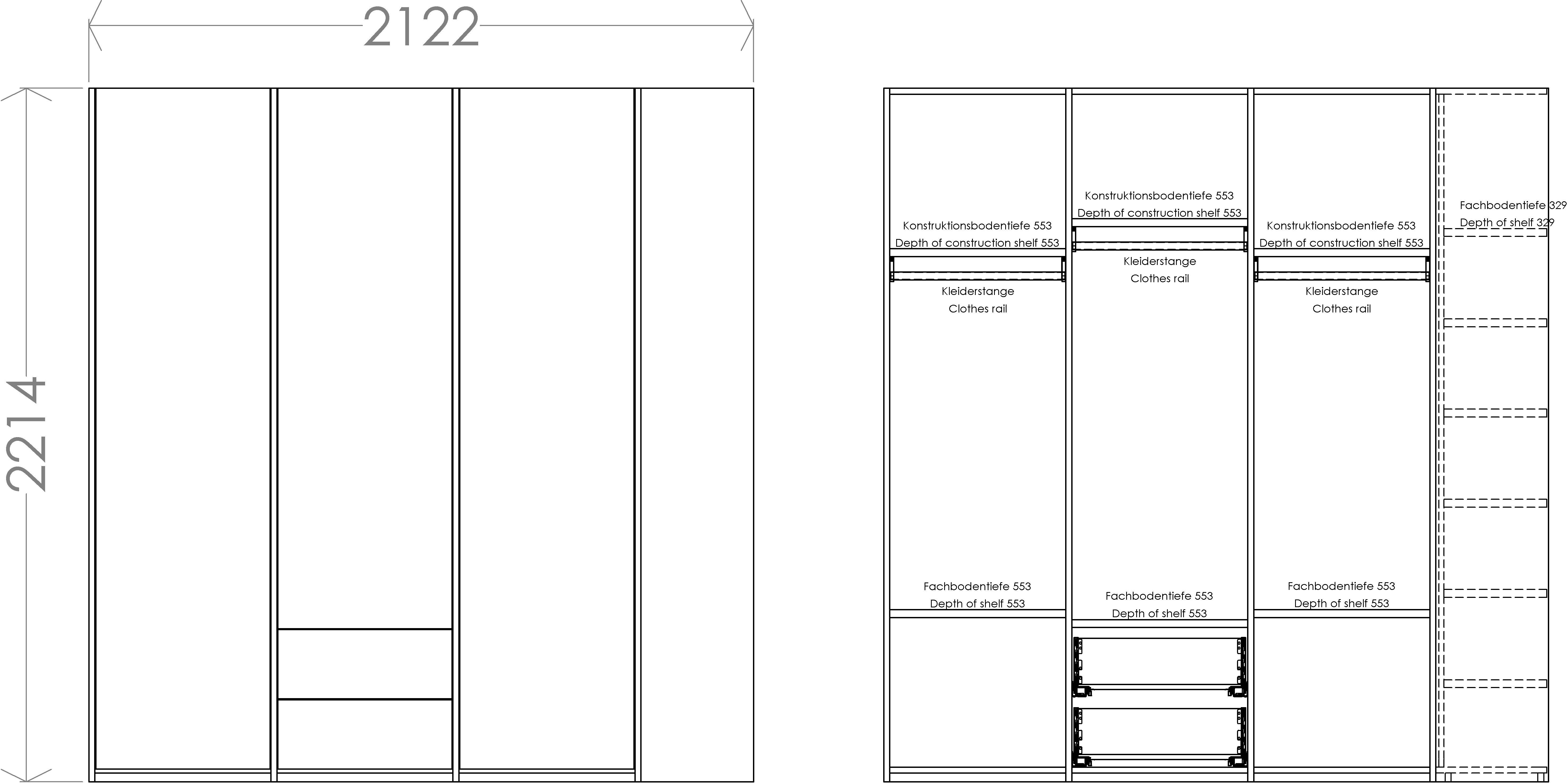 weiß SMALL Plus Variante rechts Modular Anbauregal 3 geräumige | LIVING montierbar Müller oder links 2 Kleiderschrank Schubladen, weiß