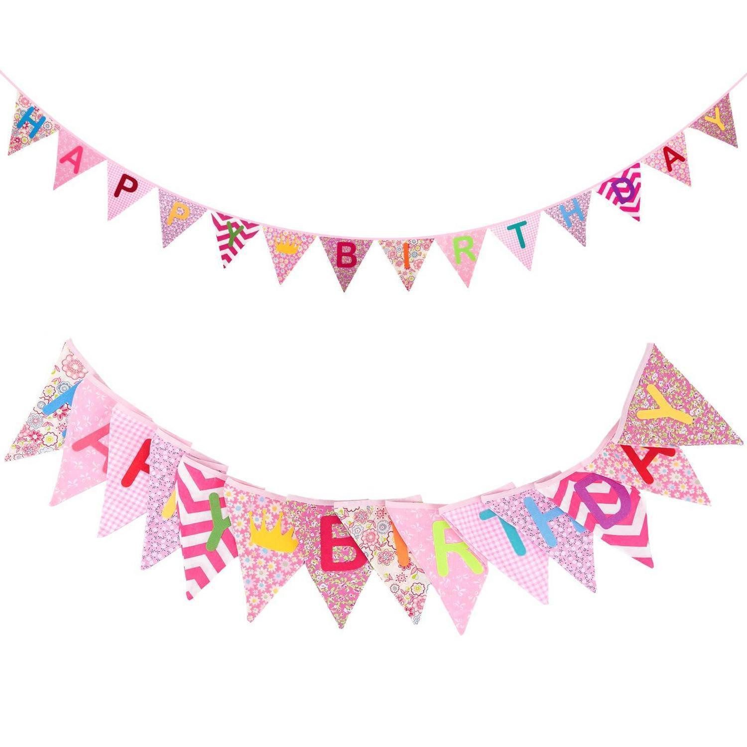 LuxusKollektion Wimpelkette Girlande Geburtstag Rosa Stoff 3.3M Wiederverwendbar