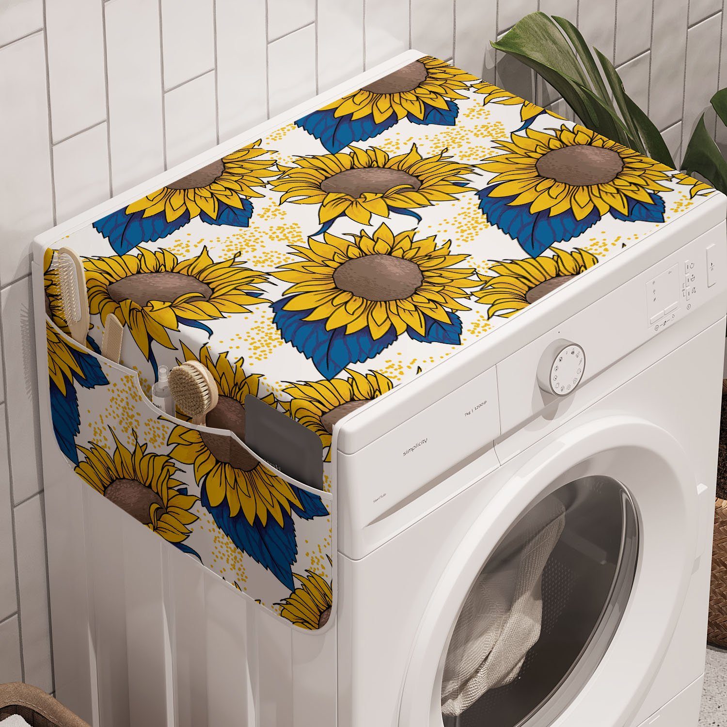 Abakuhaus Badorganizer Anti-Rutsch-Stoffabdeckung für Waschmaschine und Trockner, Sonnenblume Grafik Ernteertrag