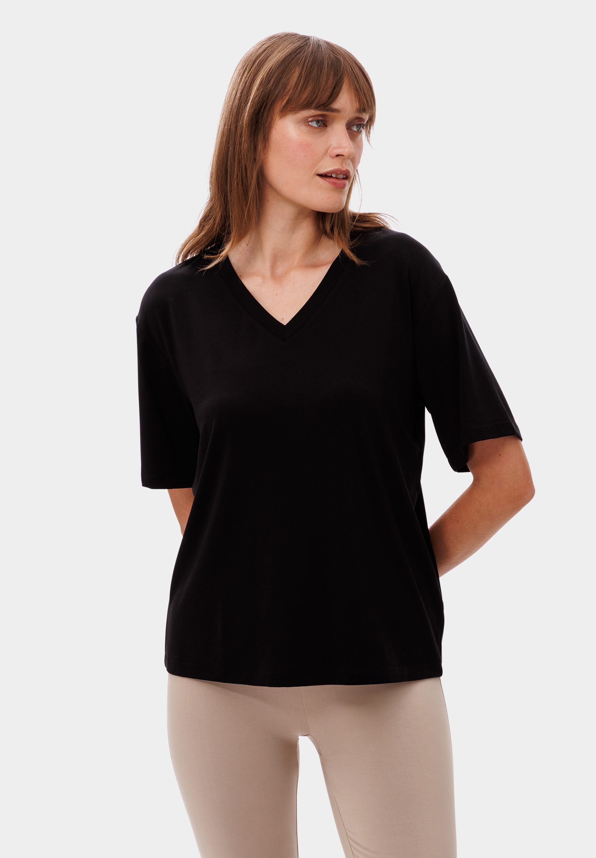 Les Lunes T-Shirt PAARKER T-Shirt V-Neck Loose Fit V-Ausschnitt, Oversize, günstig online kaufen