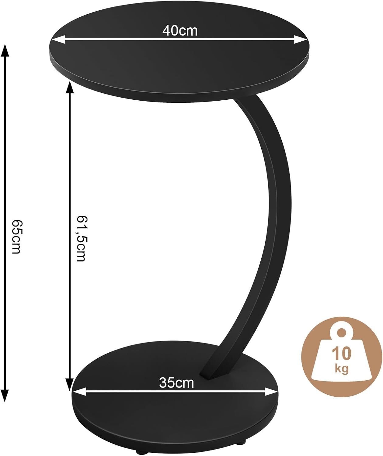 Woltu Beistelltisch (1-St), C Form, Kaffeetisch rund, für Couch Sofa Bett, φ 40 x H 65 cm