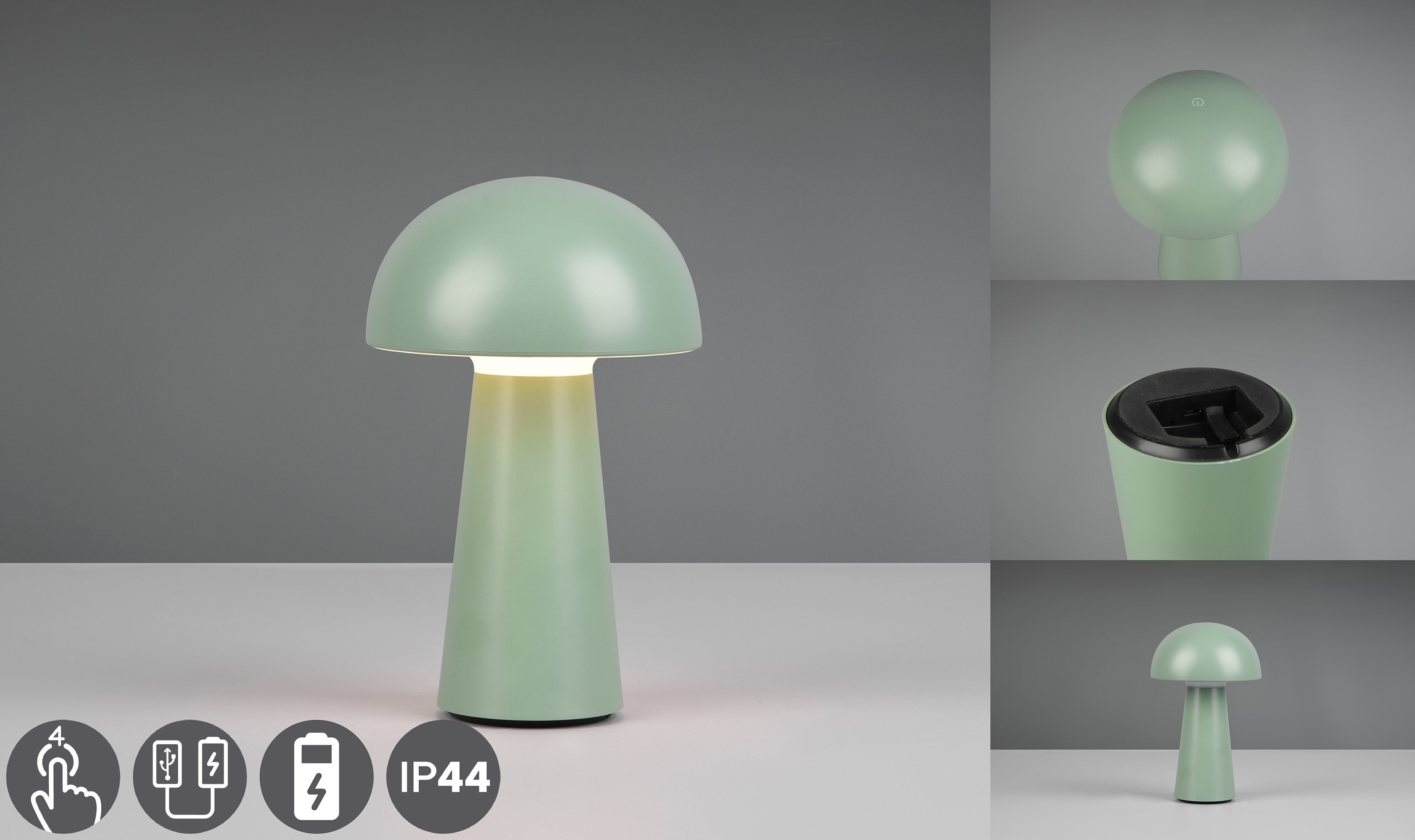 Reality Leuchten LED Außen-Tischleuchte Lennon, Dimmfunktion, LED fest integriert, Warmweiß, LED Outdoor Tischlampe,4-fach Touchdimmer, Ladefunktion per USB-C,IP44