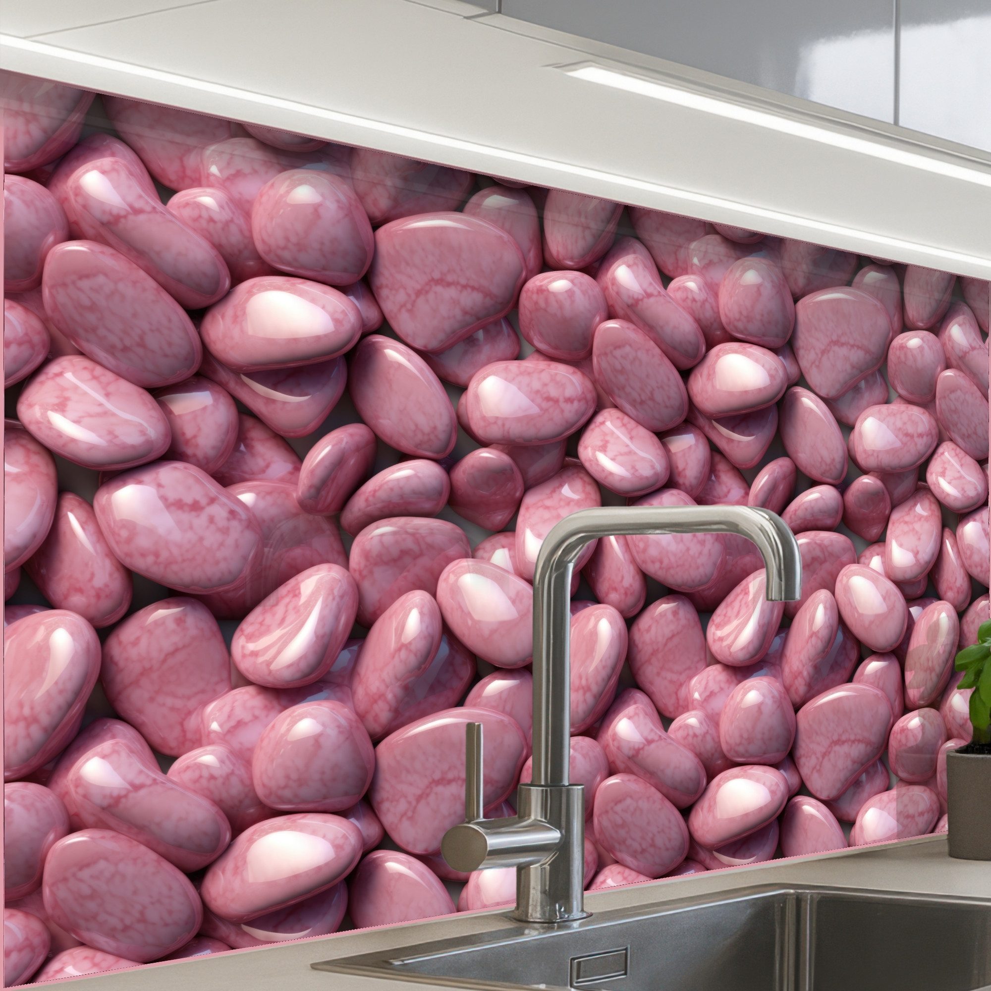 KitchenYeah Küchenrückwand Muster selbstklebend (keine Folie) Rosa - Glänzend - Steine, (1-tlg), Spritzschutz, Küche, Rückwand, Küchenwand, Küchenfront, 30x20 cm