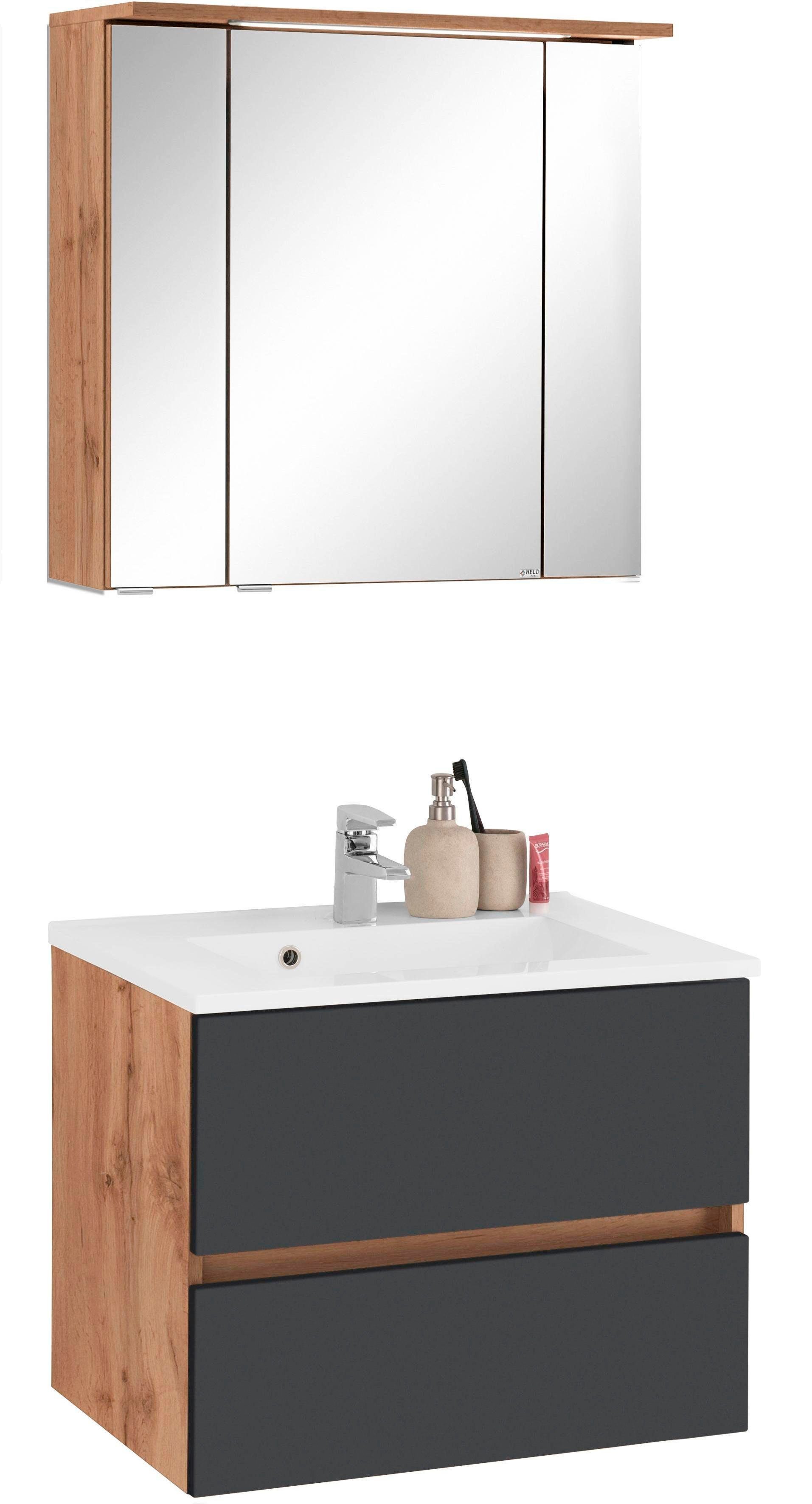 welltime Badmöbel-Set Lucca, (2-St), Breite 60 cm, mit LED-Spiegelschrank günstig online kaufen