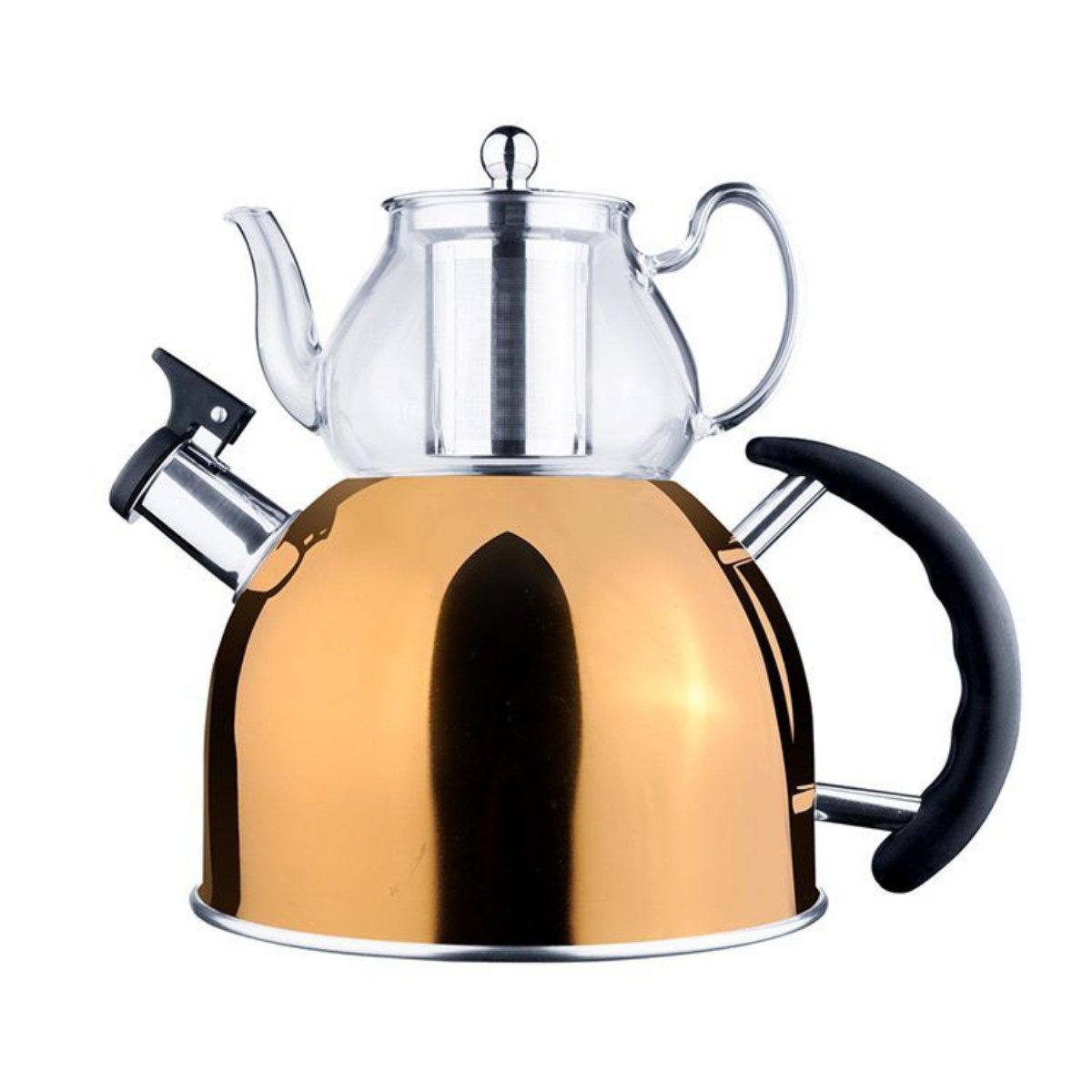 alesvelt Caydanlik-Teekanne Gaya Retro 2er Set Glaskanne Hitzebeständig 2,5 L