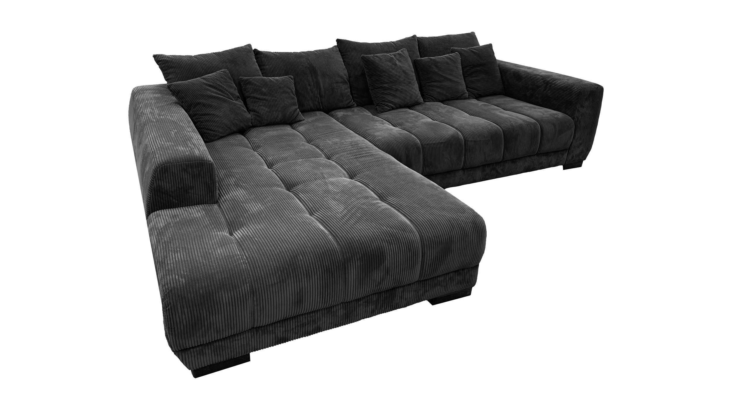 Massivart® Ecksofa Cord 300x215 cm / Nosagfederung / Cordsofa / ARTEMIS, inkl. Kissen-Set · frei im Raum stellbar