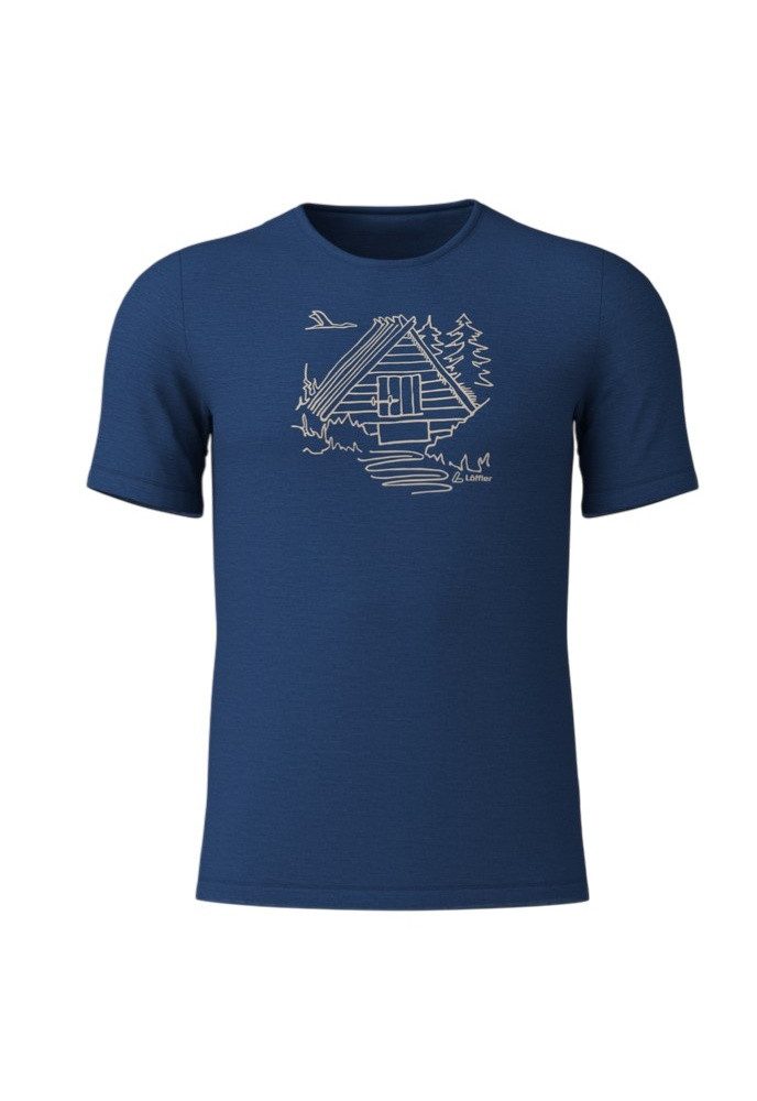 Löffler T-Shirt Wander-/Freizeit Printshirt Cottage Merino-Tencel navyblau Herren