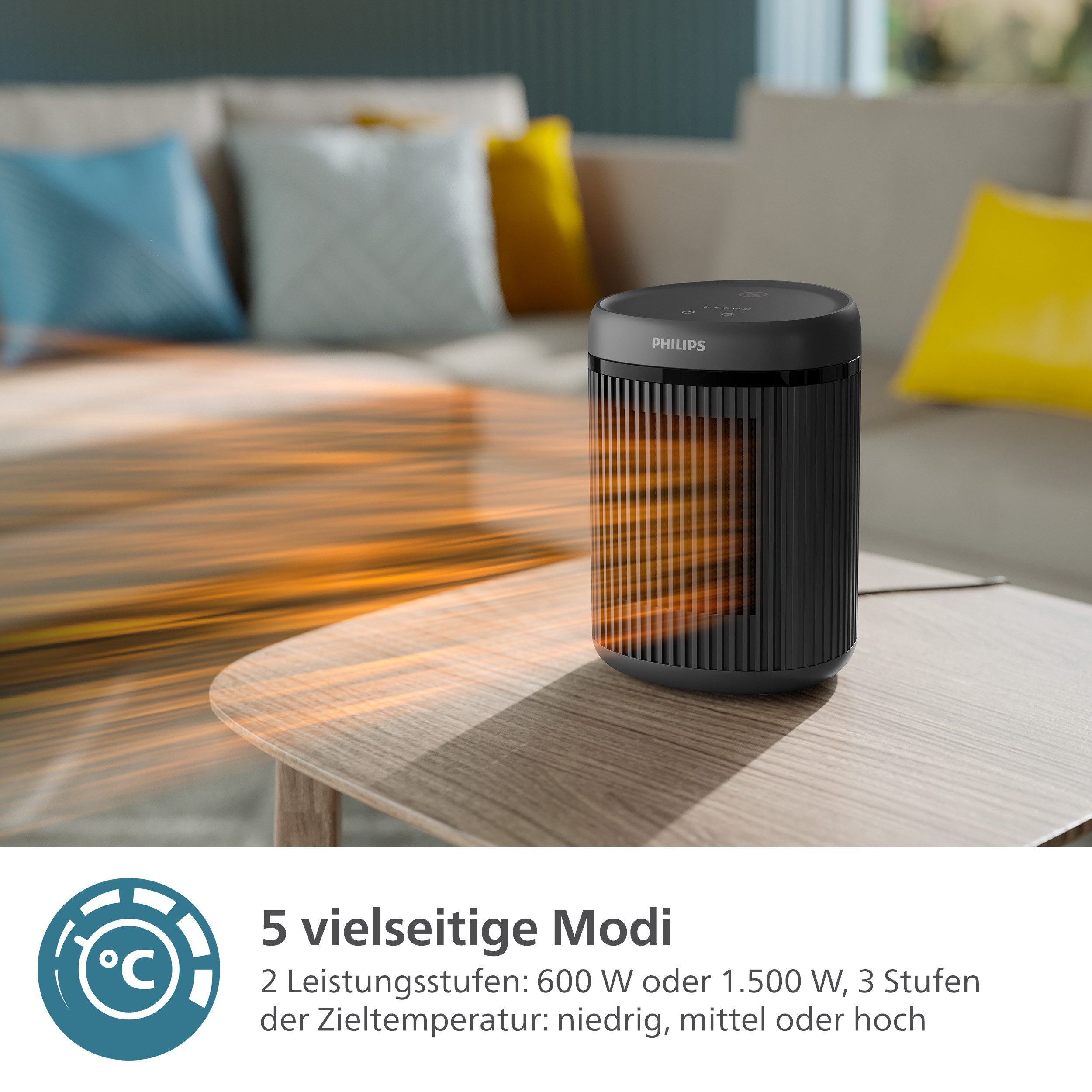 Philips Heizlüfter aus Keramik, Kompakt 2000 Series CX2120/01, spart bis zu 25 % Energie, 1500 W, mit schnellem Aufheizen in nur 2 Sekunden, extrem leise
