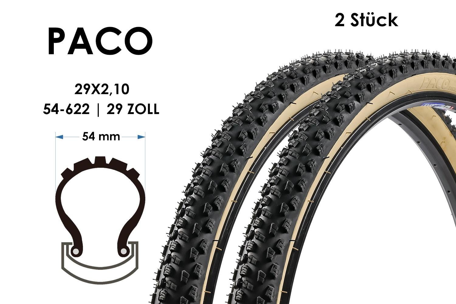 Paco Fahrradreifen 2Stück 29x2.10 MTB Fahrrad Reifen PACO Tires Mantel Decke 54-622