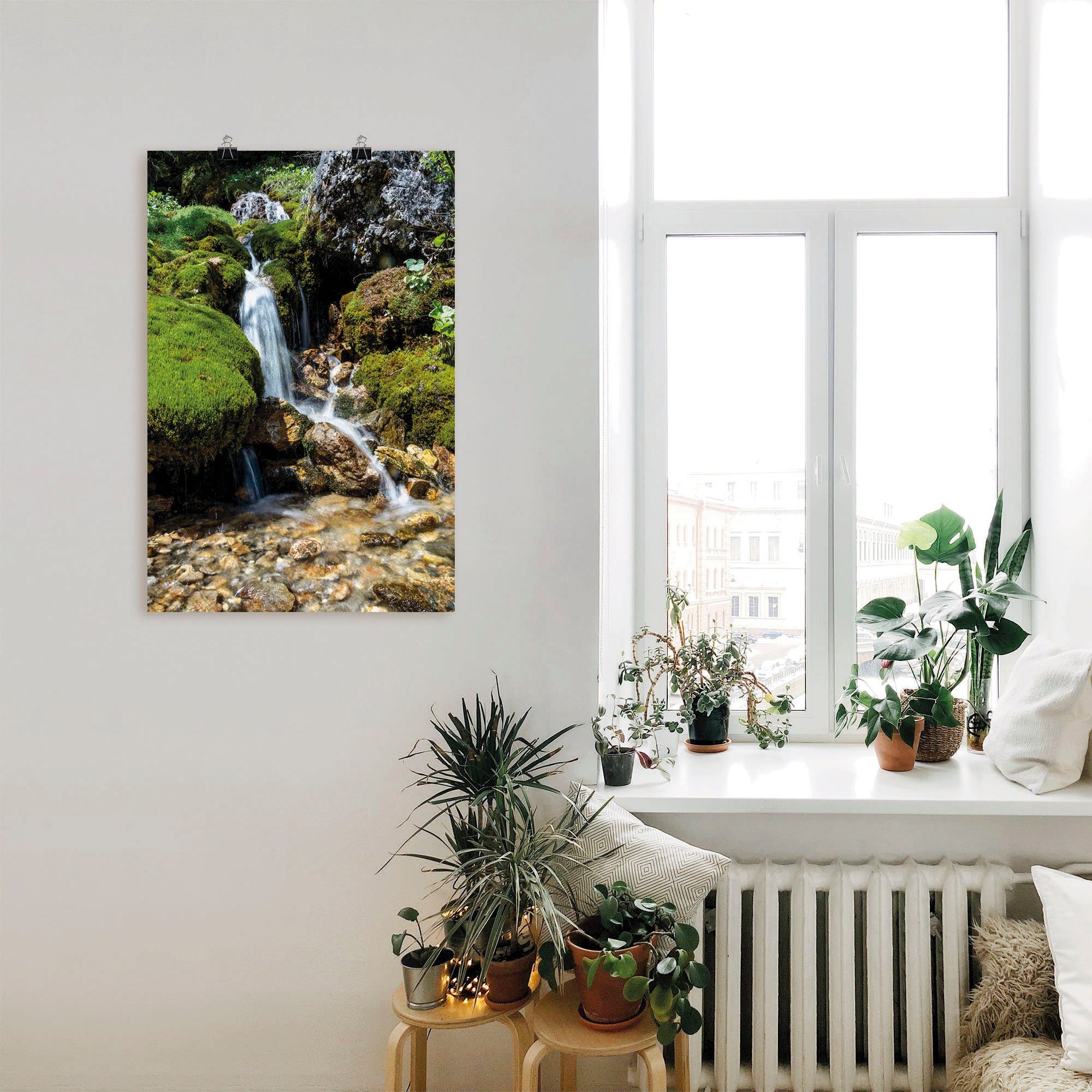 Artland Wandbild Kleiner Wasserfall in den Bergen, Gewässer (1 St), als Leinwandbild, Poster in verschied. Größen