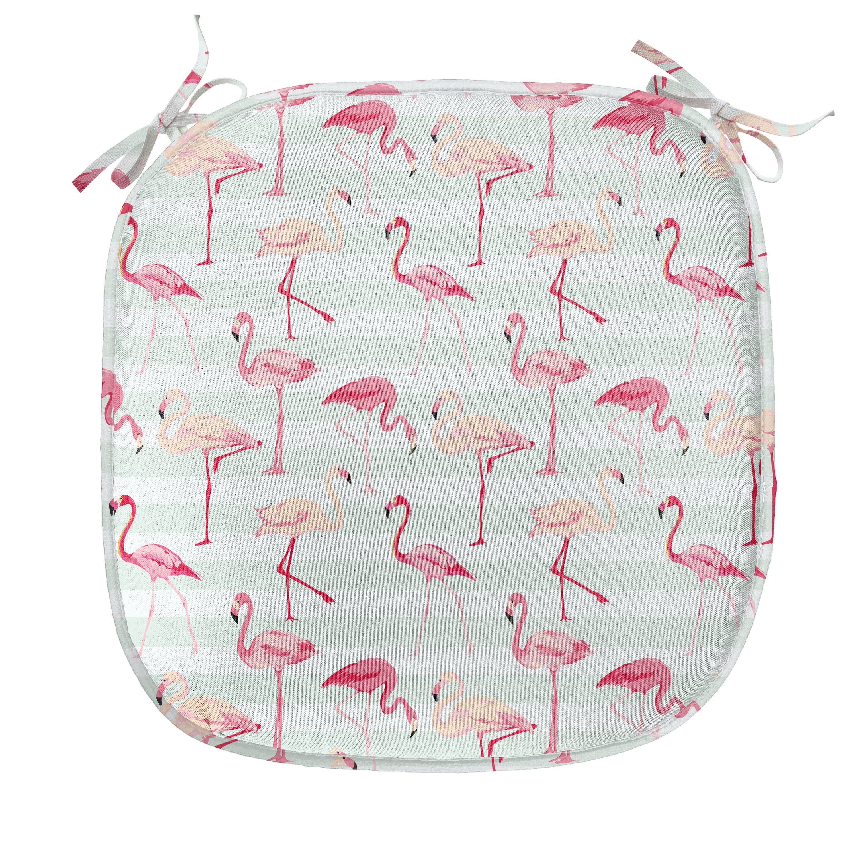 Abakuhaus Stuhlkissen Dekoratives wasserfestes Kissen mit Riemen für Küchensitze, Flamingo Striped Pastel Jungle