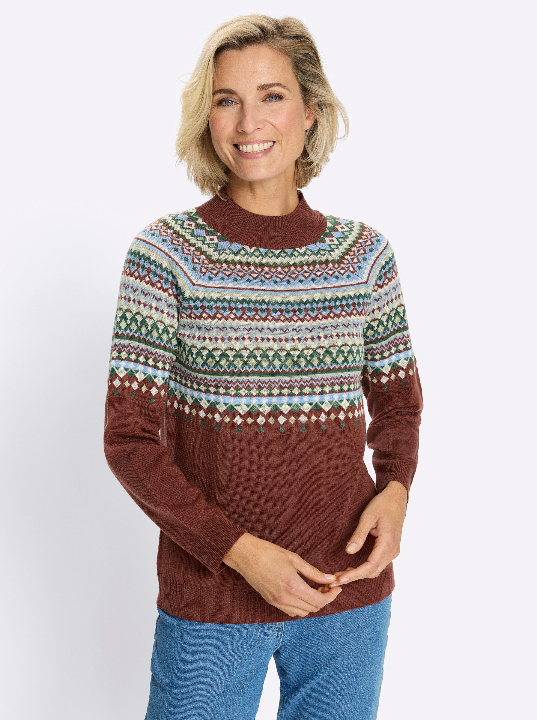 Sieh an! Strickpullover Norwegerpullover Langarm Jacquard, Jersey