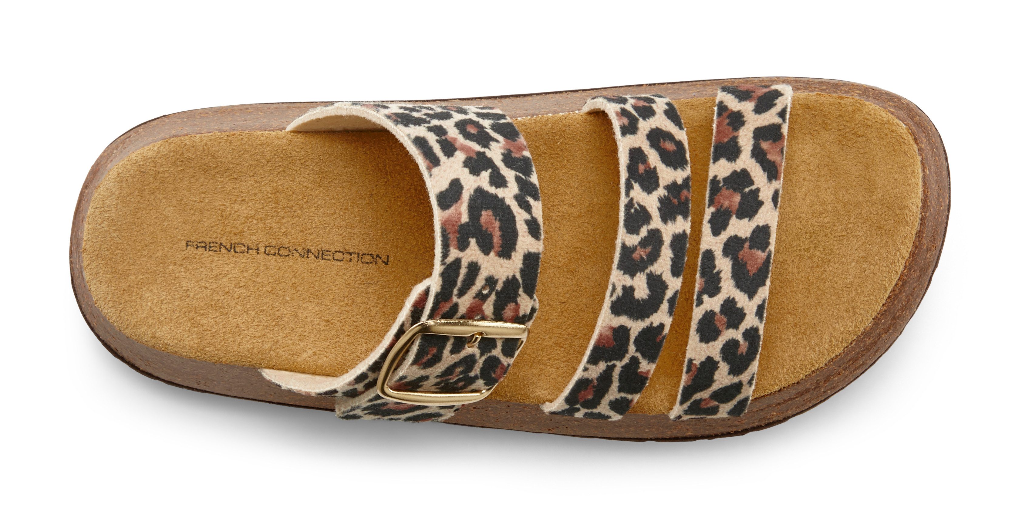 French Connection Mule, Sandale, offener Schuh, Sommerschuhe Pantolette aus Leder mit Korkfußbett und Plateausohle