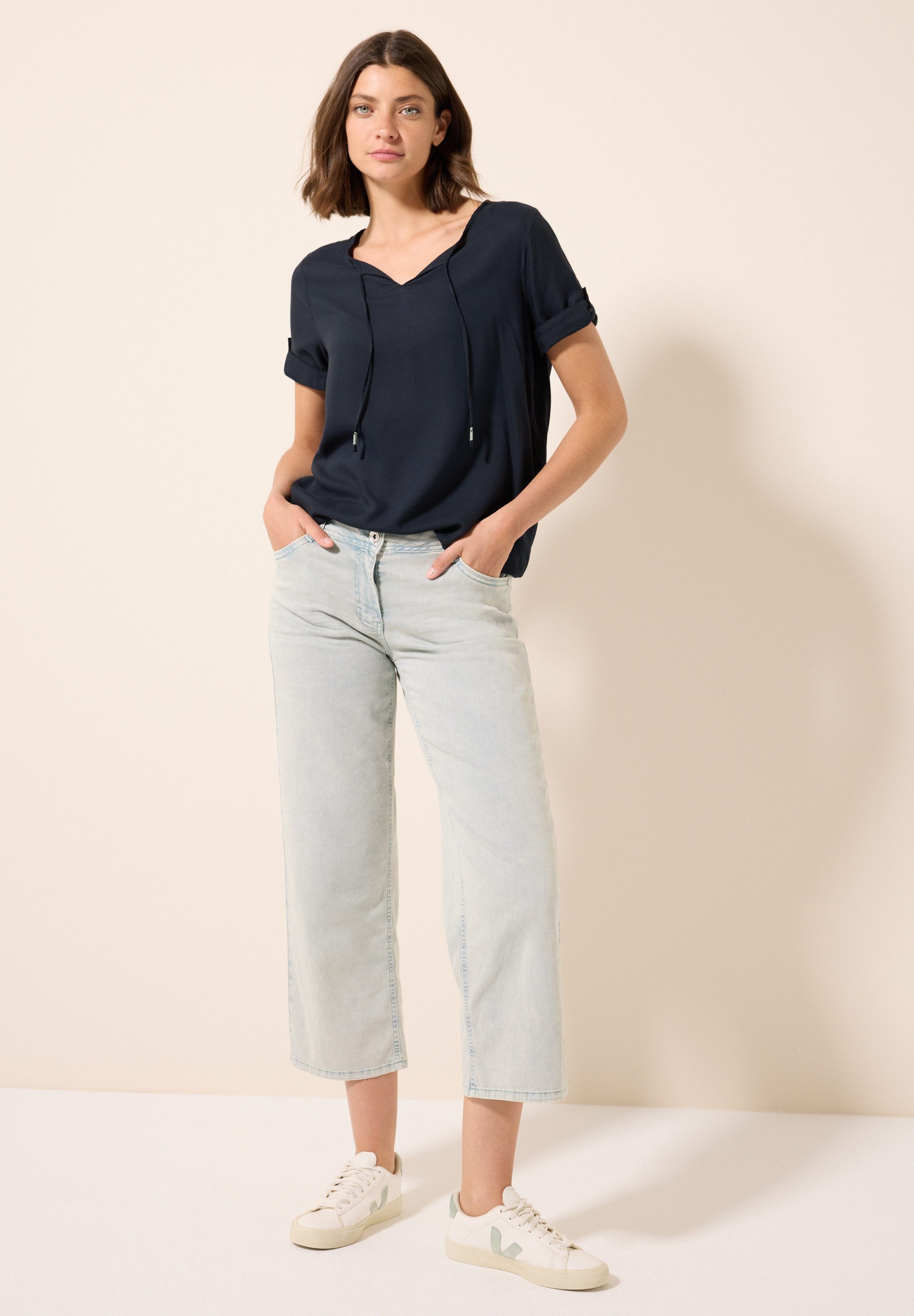 CECIL Kurzarmbluse mit Elastiksaum