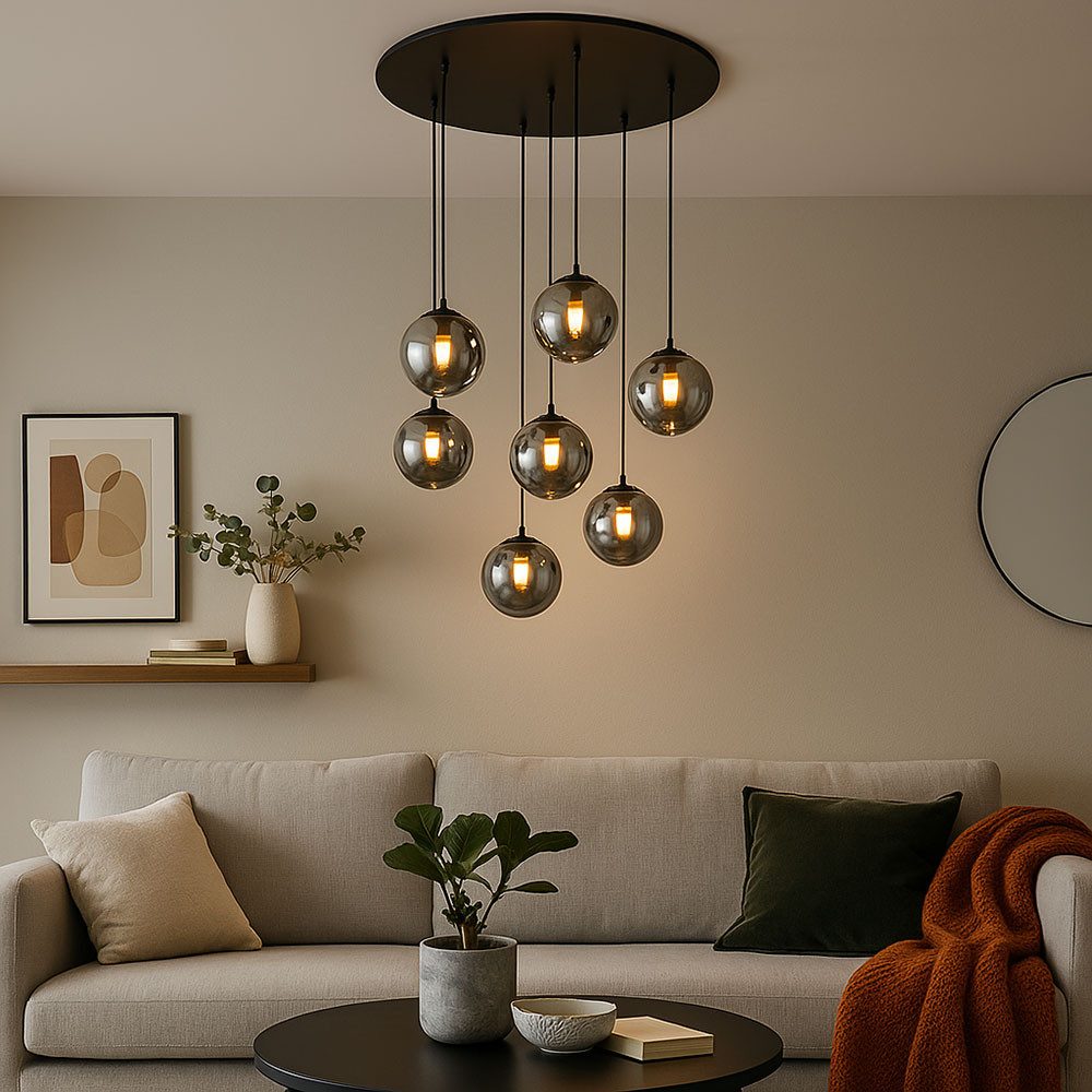 GLOBO LIGHTING LED-Hängeleuchte, Leuchtmittel inklusive, Warmweiß, Pendellampe Hängeleuchte Esszimmerlampe LED Glaskugeln rauch