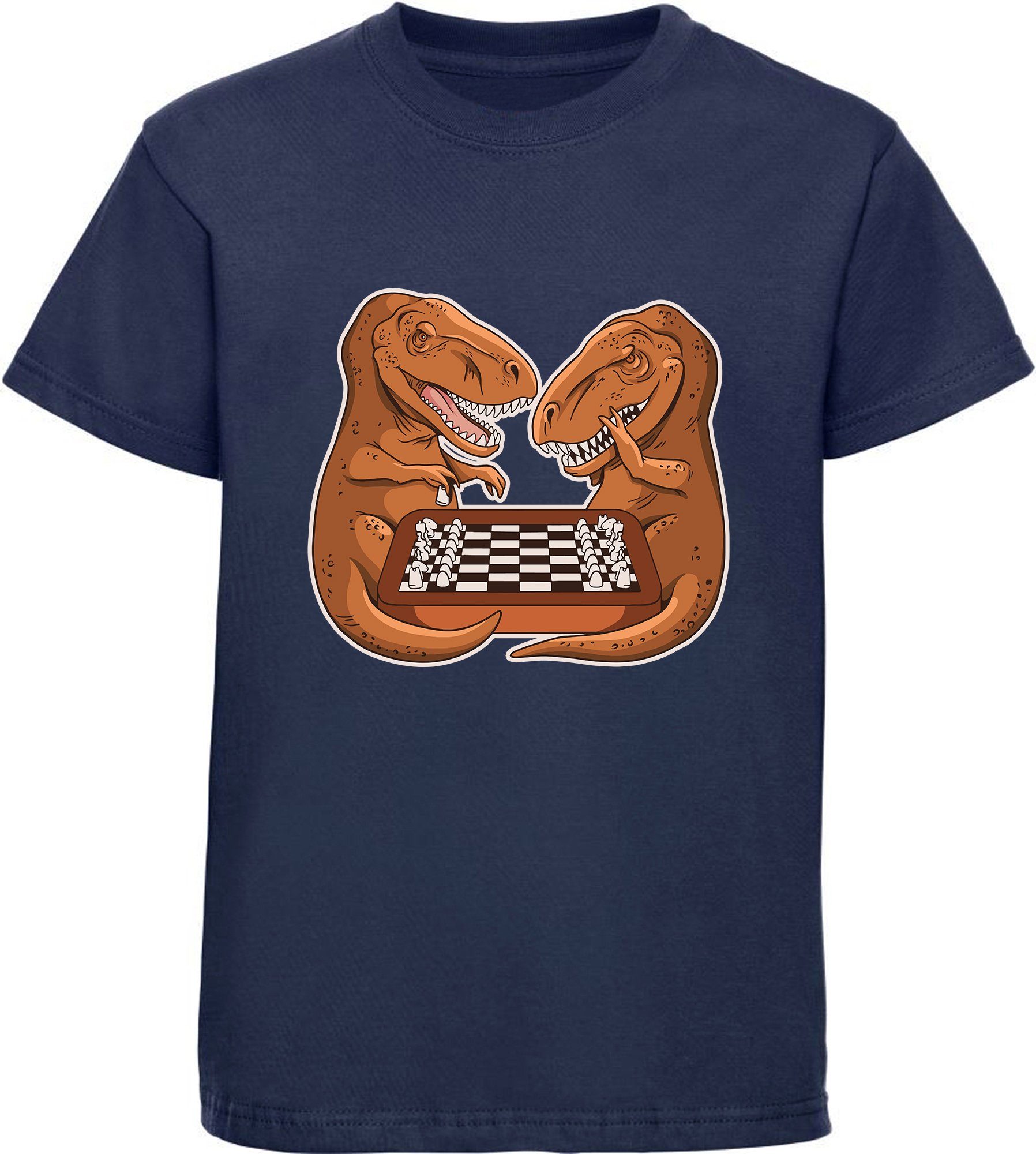 Print-Shirt bedrucktes Kinder T-Shirt mit T-Rex beim Schach