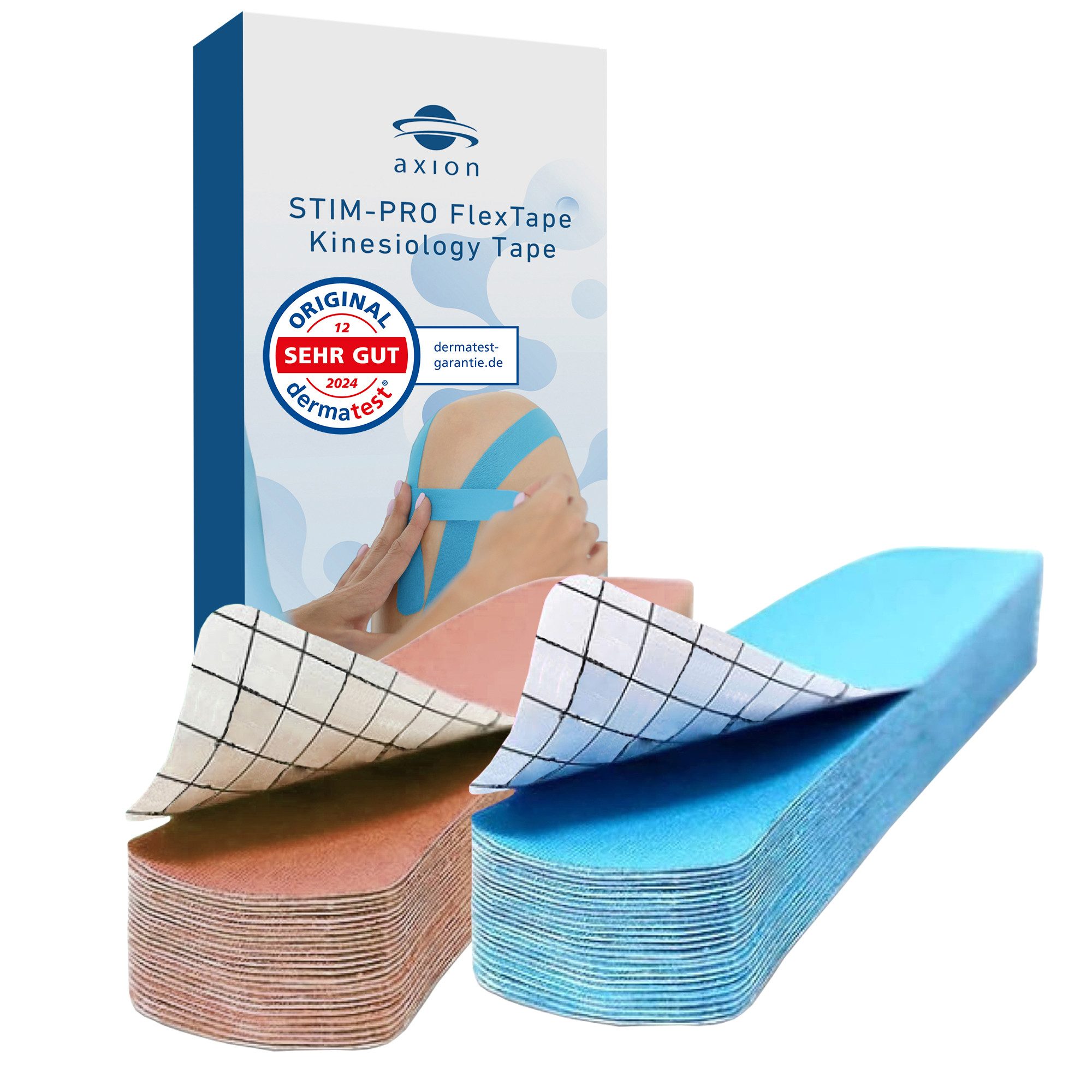 Axion Kinesiologie-Tape Precut Kinesiologie Tape 2er Set Beige und Blau (50-St) MEDIZINPRODUKT