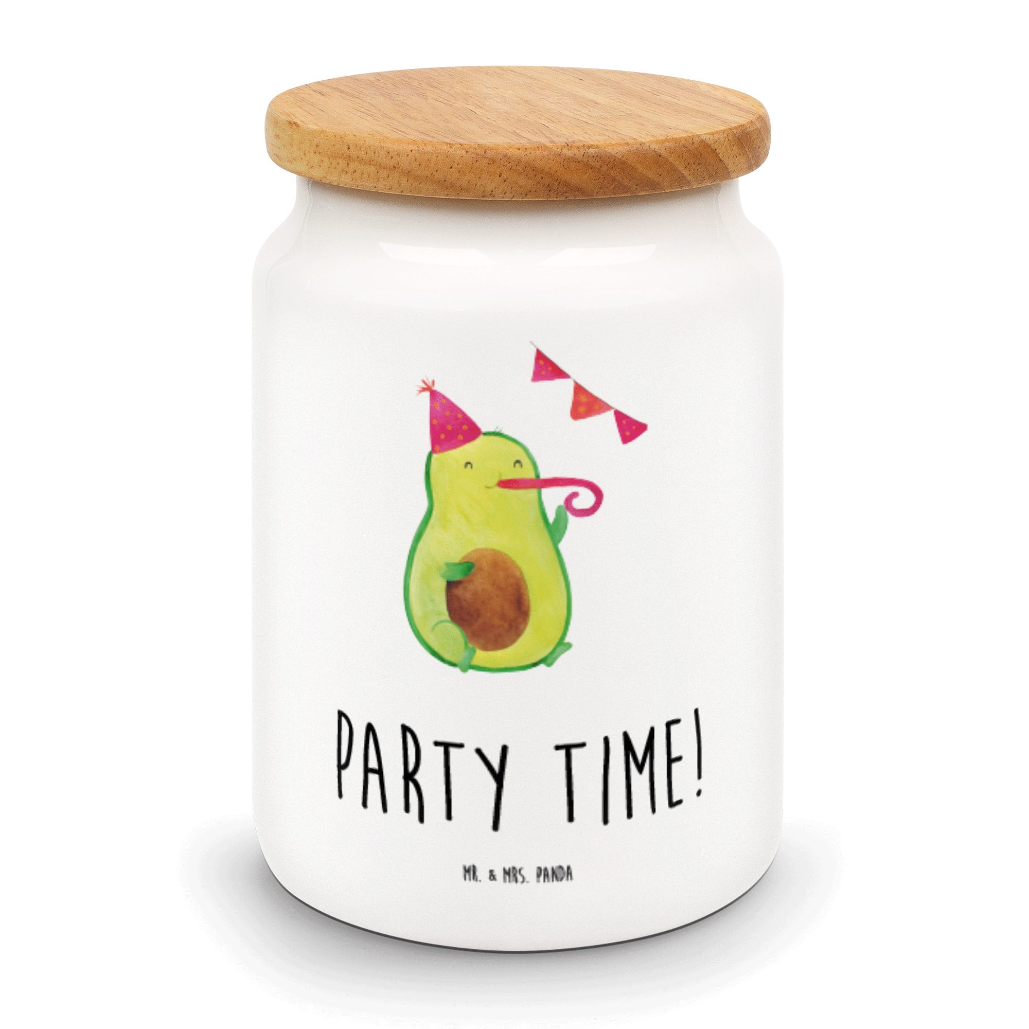 Mr. & Mrs. Panda Vorratsdose Avocado Party Time - Weiß - Geschenk, Aufbewahrungsdose, Leckerlidose, Keramik, (1-tlg)