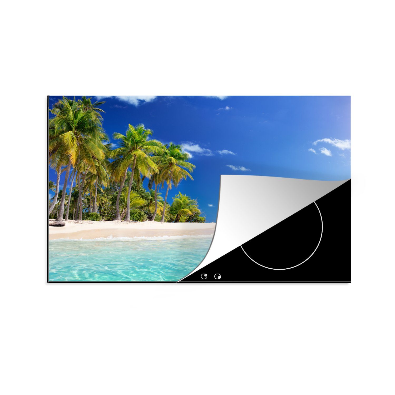Palme 81x52 MuchoWow - Sonne Schutz die - für Sommer, küche, Meer Strand - - (1 Herdblende-/Abdeckplatte cm, Ceranfeldabdeckung Vinyl, Induktionskochfeld tlg),