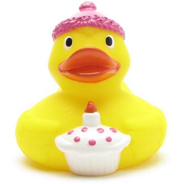 Duckshop Badespielzeug Geburtstagsbadeente mit pinker Kappe - Quietscheente