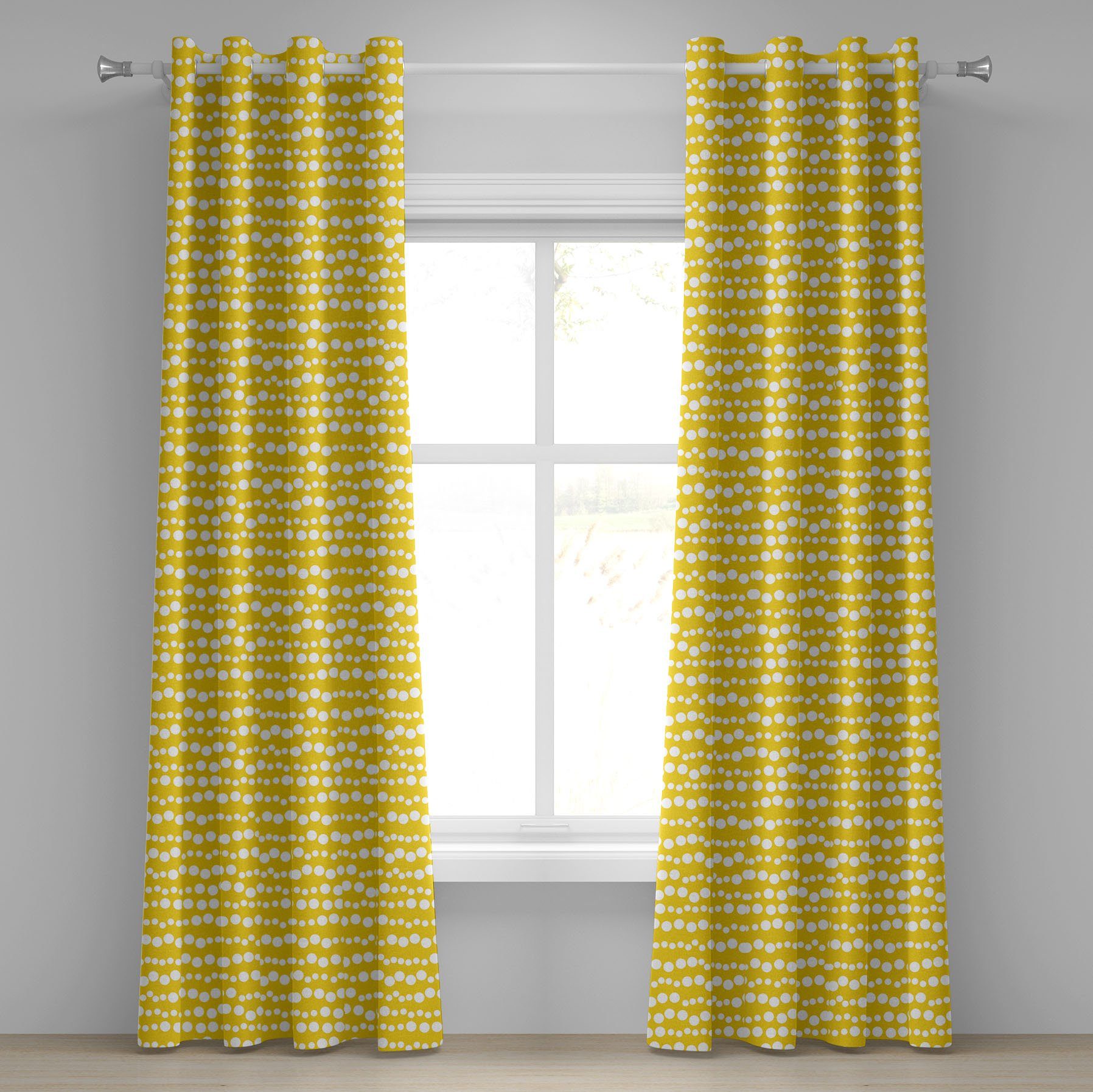 Gardine Dekorative 2-Panel-Fenstervorhänge für Schlafzimmer Wohnzimmer, Abakuhaus, Gelb und Weiß Doodle Kreise